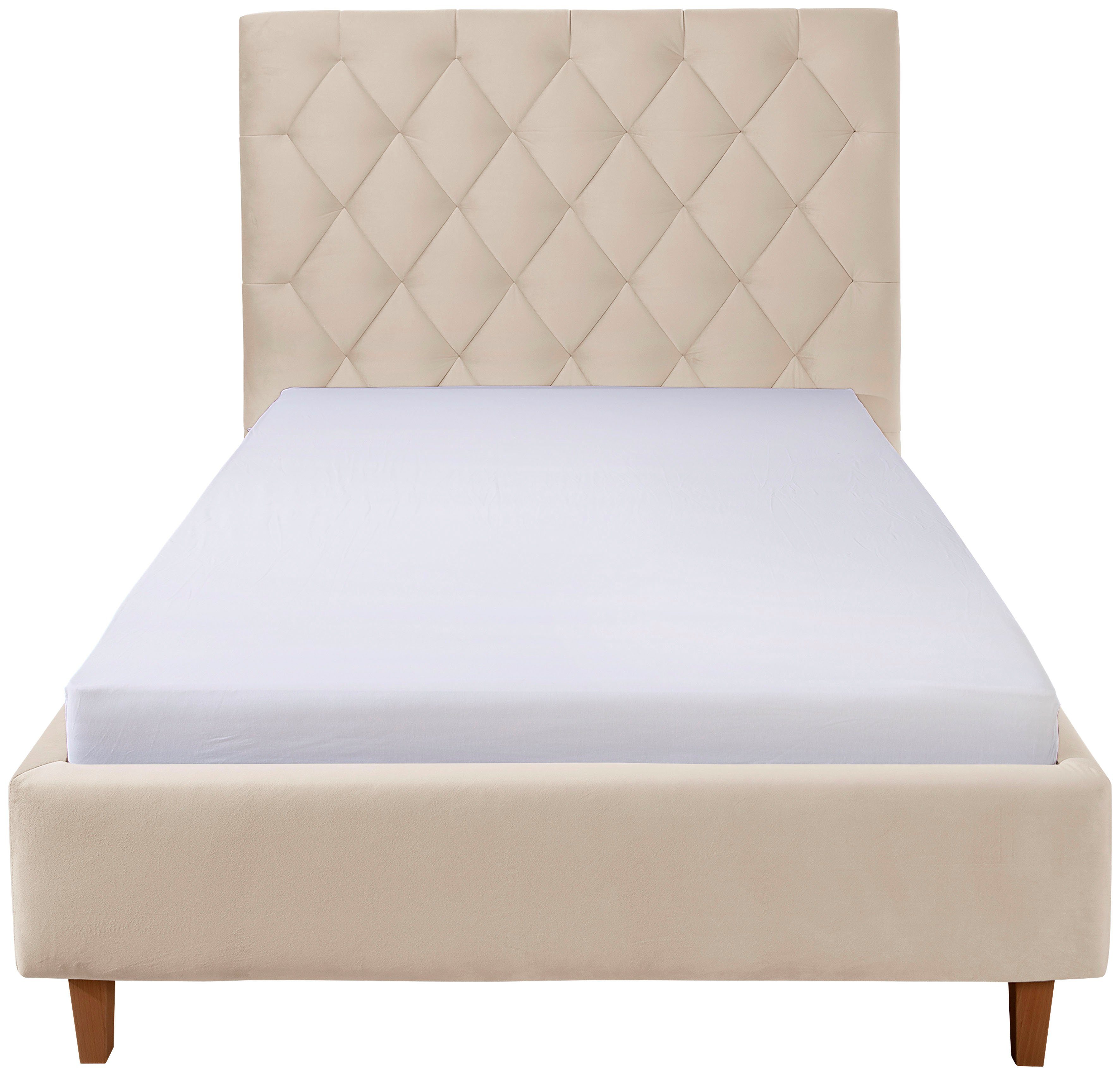 Home affaire Gestoffeerd bed Sunley 140 Kruisstiksel, hoofdbordhoogte 142 cm, zonder of met matras/lattenbodem