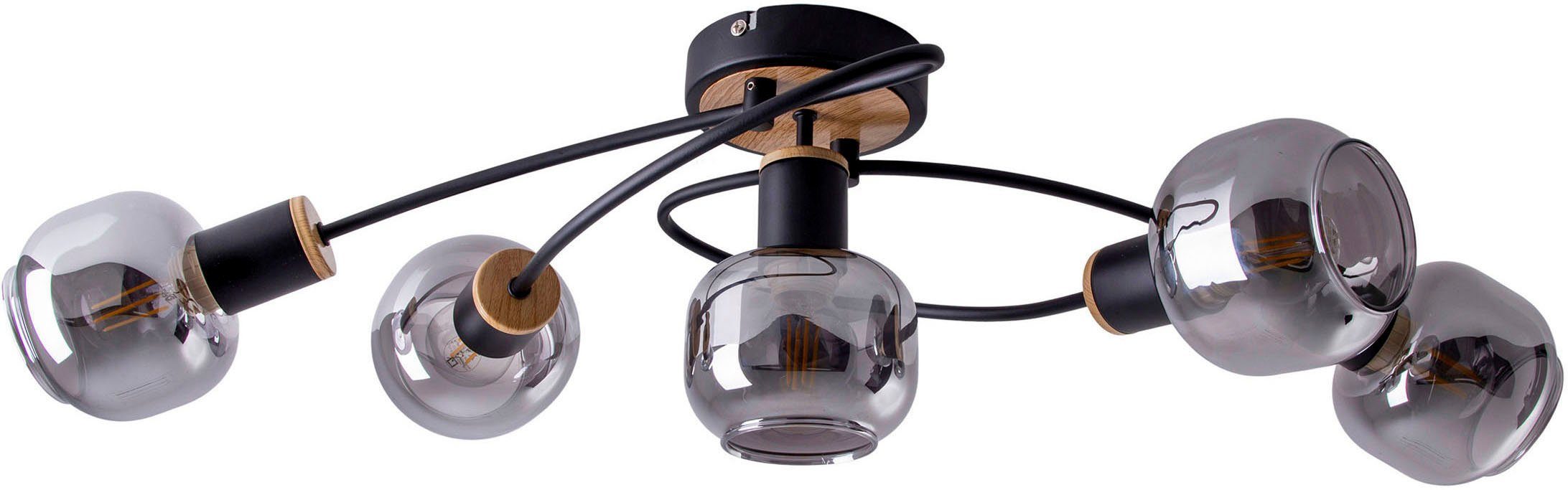 näve Plafondlamp Fumoso 5-vlamig, e14, glazen donker getint, gebogen vorm, zwart, natuur (1 stuk)