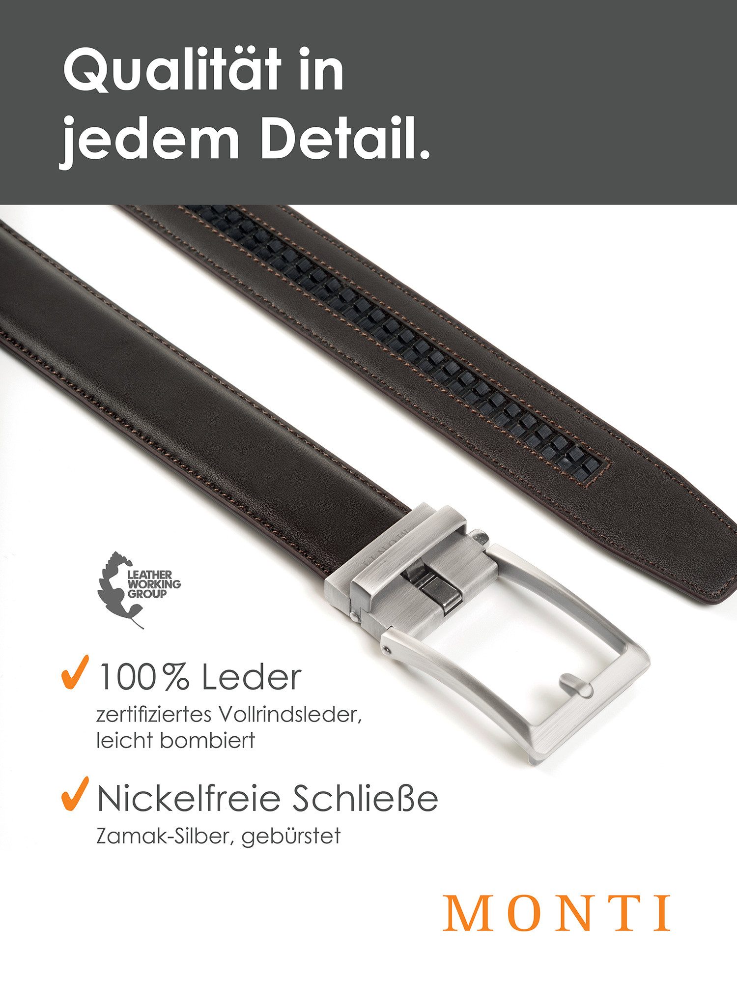 MONTI Leren riem 3,5 cm breed, klassiek-business, automatische sluiting - past altijd