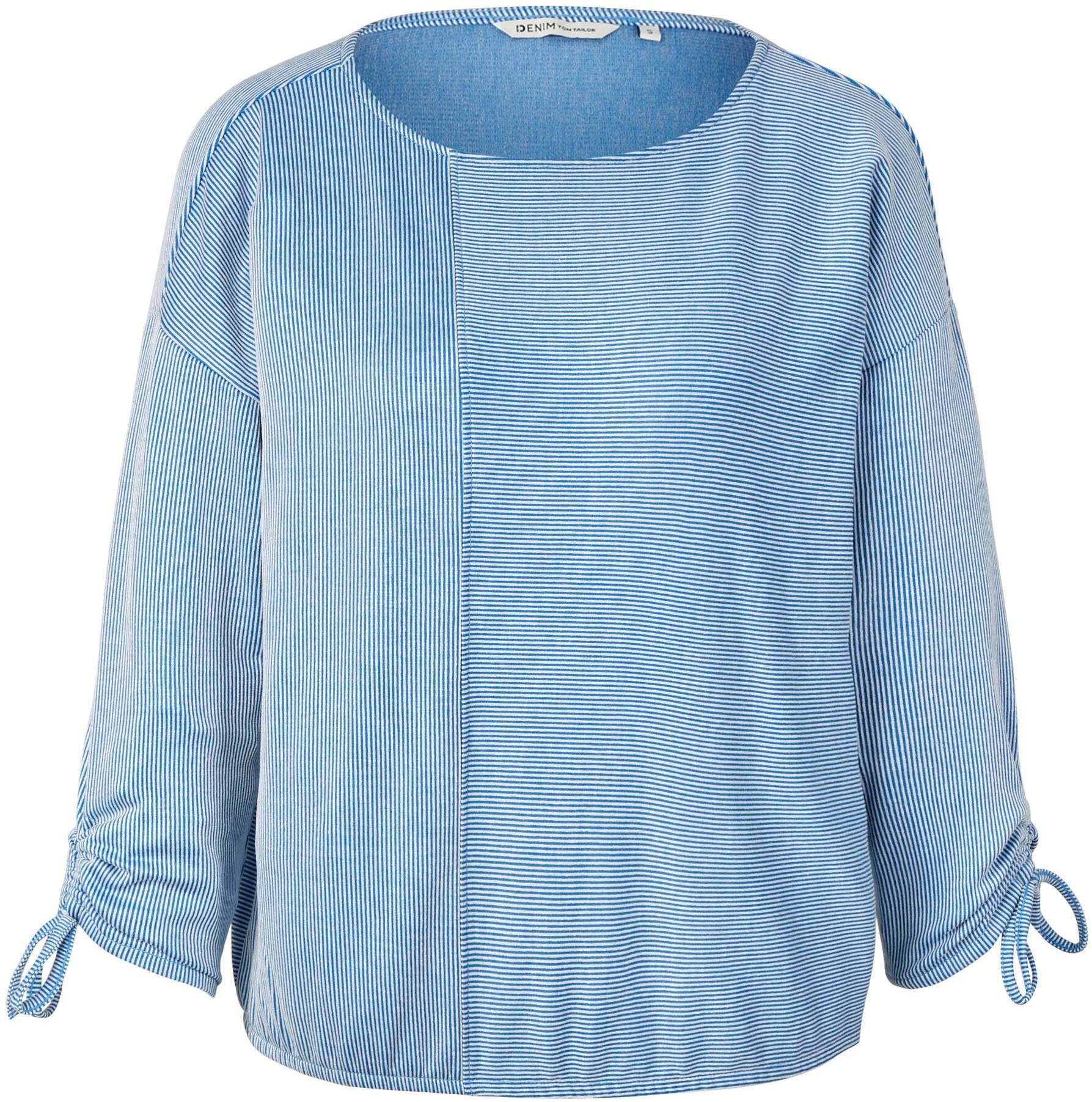 Tom Tailor Denim Shirt met 3/4 mouwen in fijne rib-look