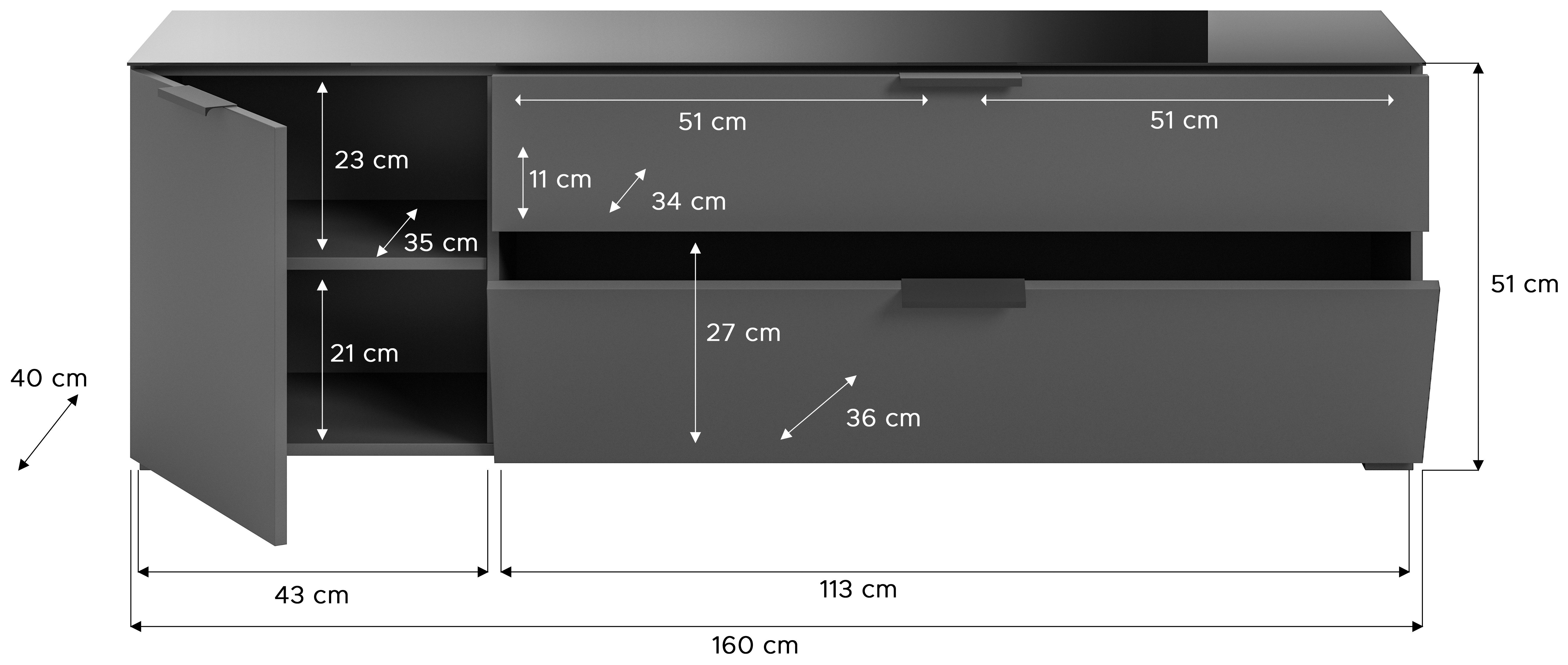 INOSIGN Tv-meubel Raio, Breedte 160 cm, 1 deur, 1 lade, 1 klep, Bovenblad met glazen plaat, tv-board, tv-kast, mediaboard, televisiekast