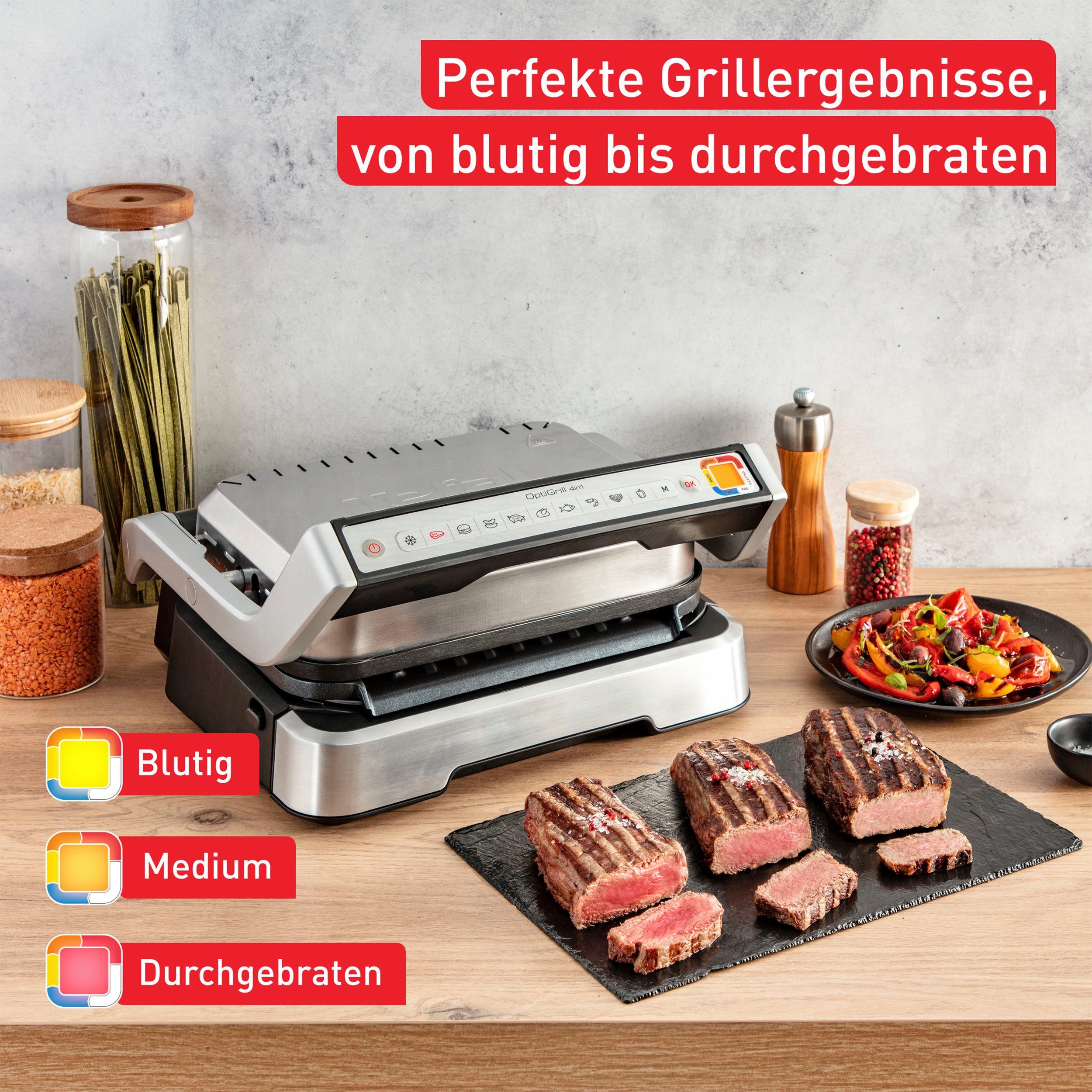 Tefal Contactgrill GC773D OptiGrill 2-in-1 met grilltang intelligente grill & bbq, scharnierend, 9 automatische programma's