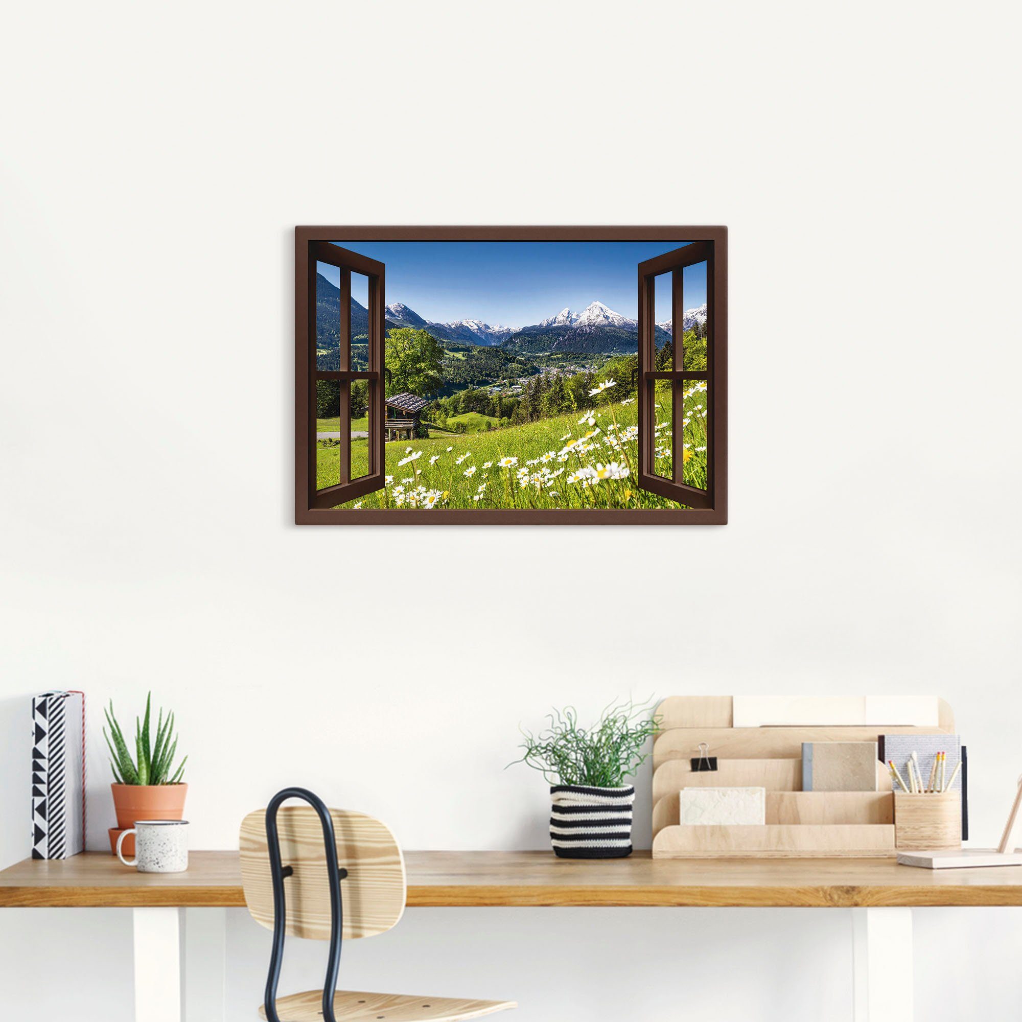 Artland Artprint Blik uit het venster Beierse Alpen als artprint van aluminium, artprint voor buiten, artprint op linnen, poster, muursticker