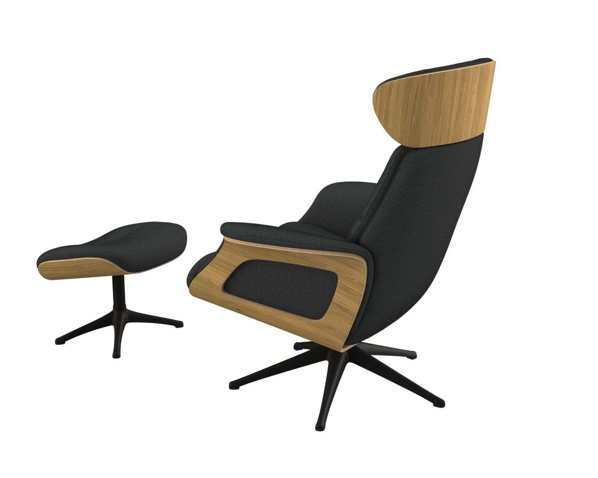 FLEXLUX Relaxfauteuil Clement relaxstoel, gestoffeerde stoel, ligstoel, TV-stoel, Rug- & hoofdsteunverstelling, draaibaar, armleuning eik, zwart voet