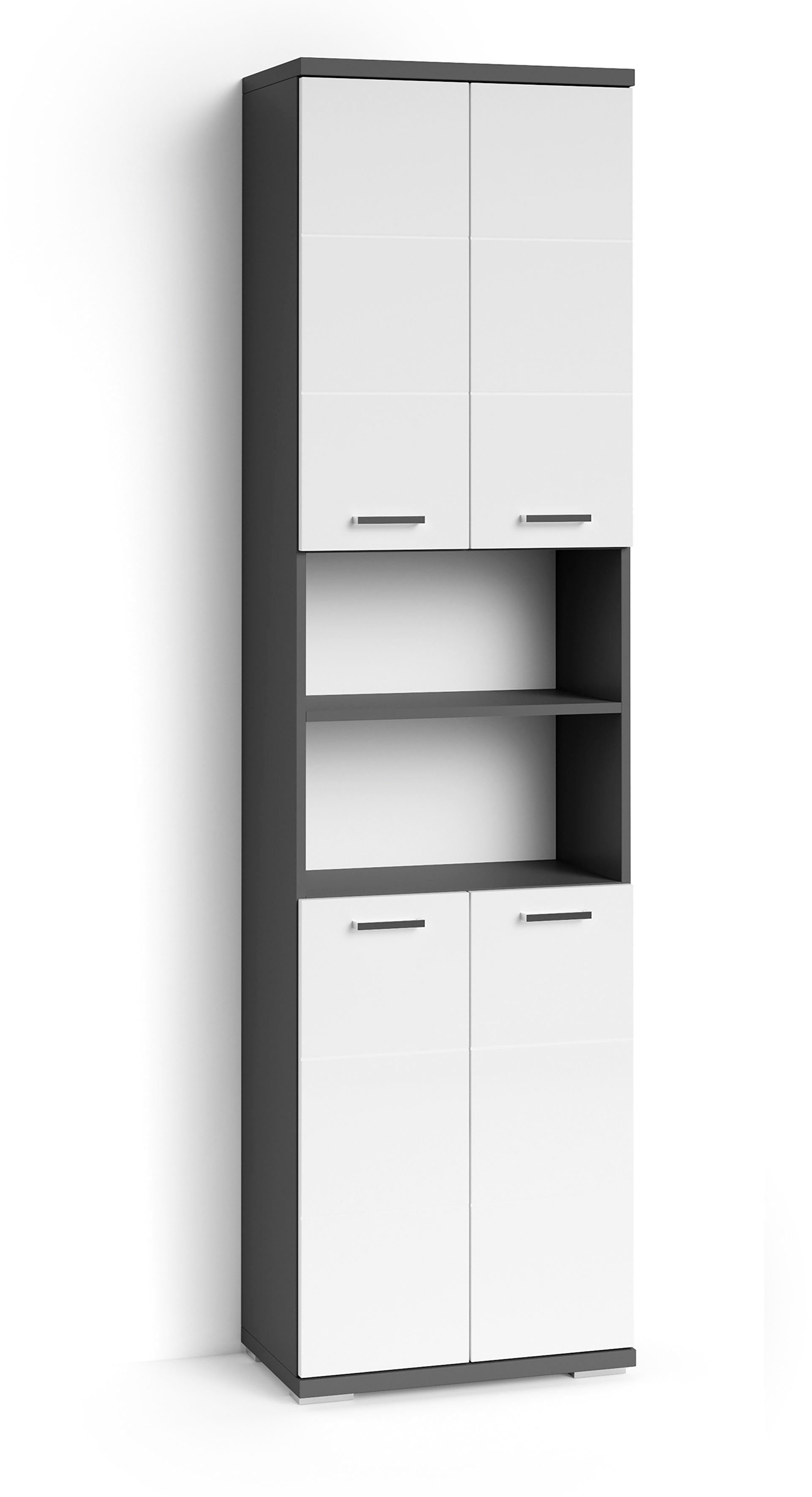 byLIVING Hoge kast Nebraska Breedte 50 cm, badkamerkast met metalen handgrepen, veel bergruimte hoge kasten grijs