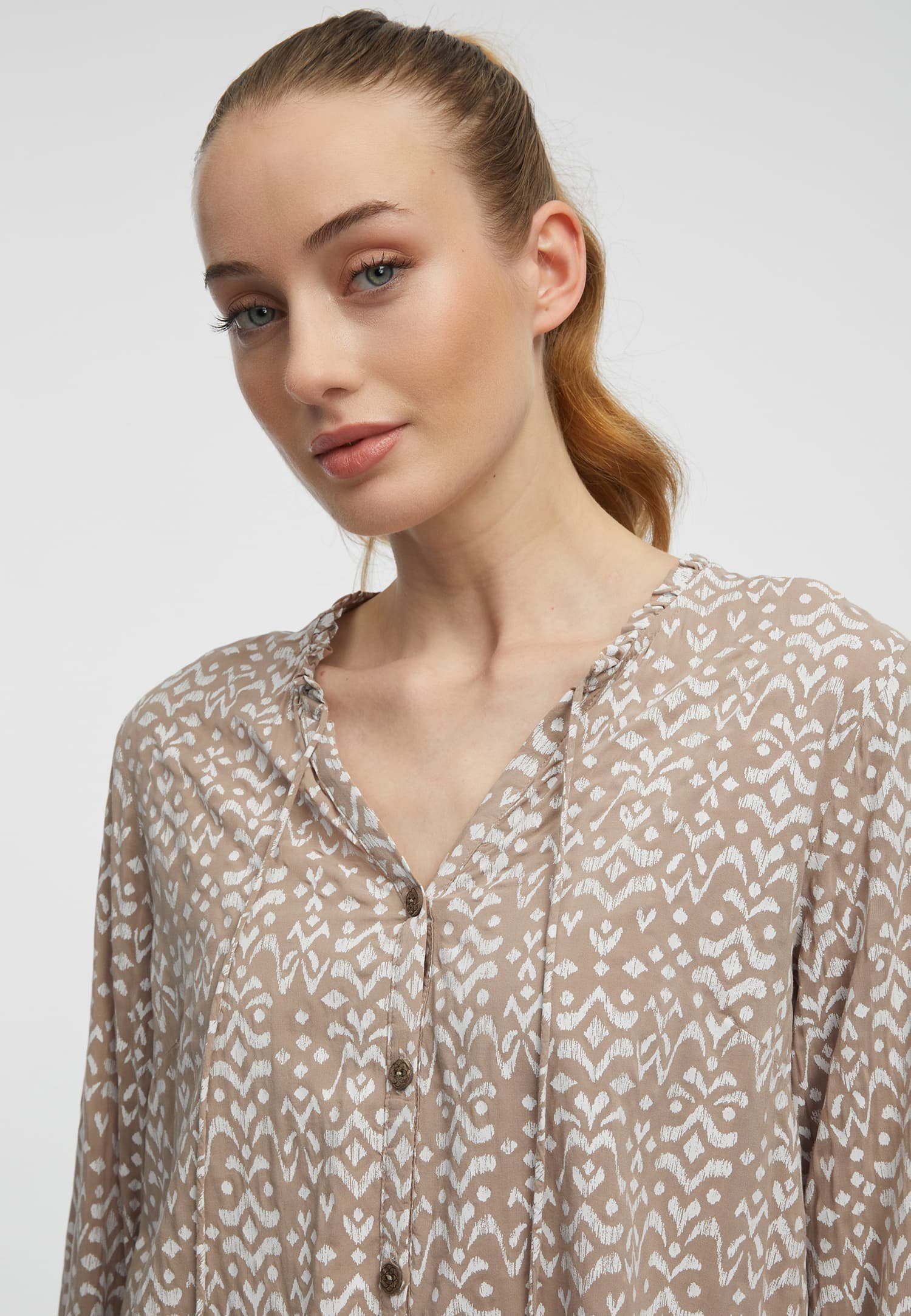 Ragwear Shirt IONE PRINT met bindband aan de halslijn en knoopsluiting