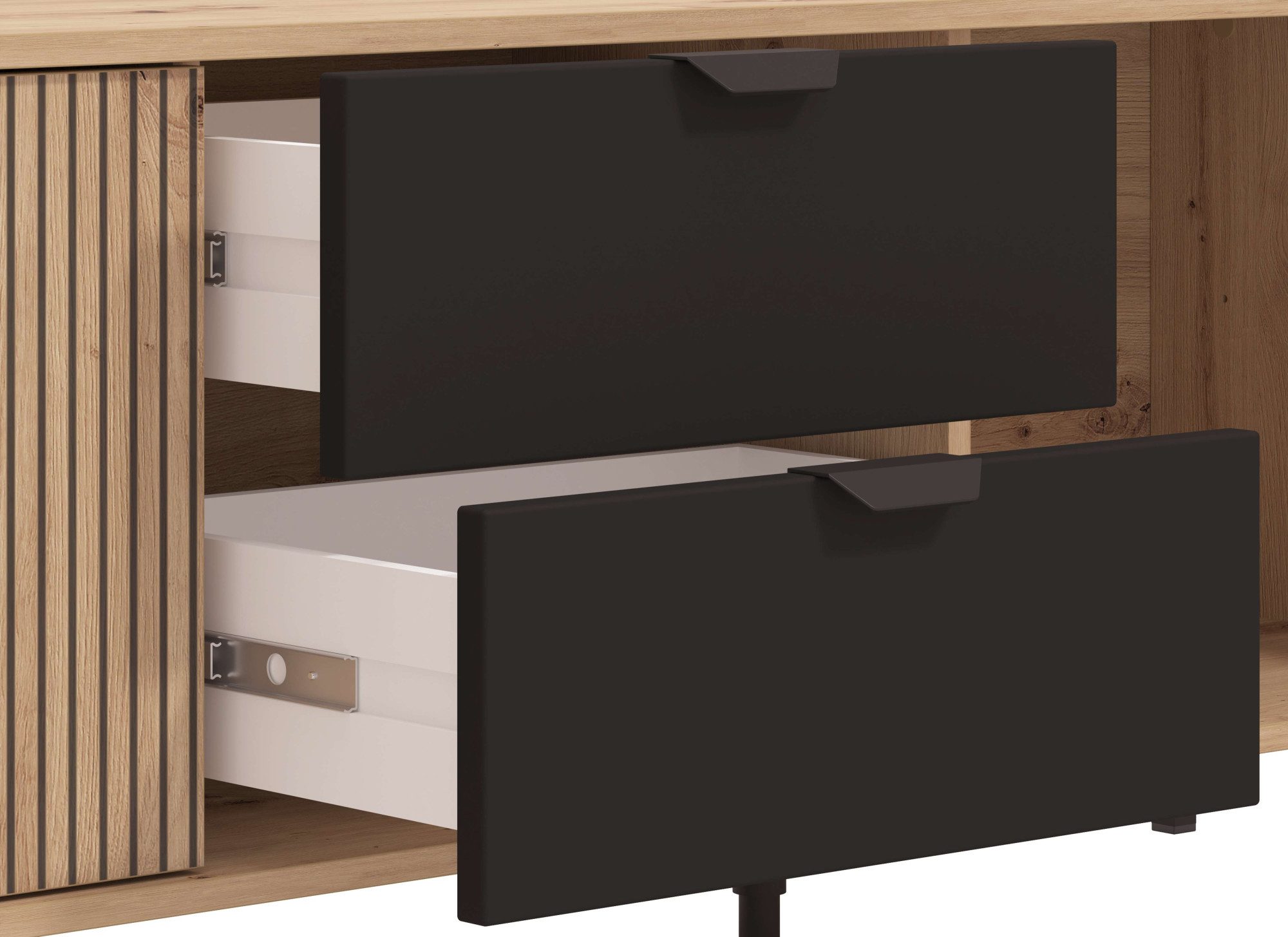 Home affaire Tv-meubel Mayenne TV-Lowboard, Breedte 208 cm Kast met 3 deuren in groeflook, 2 lades