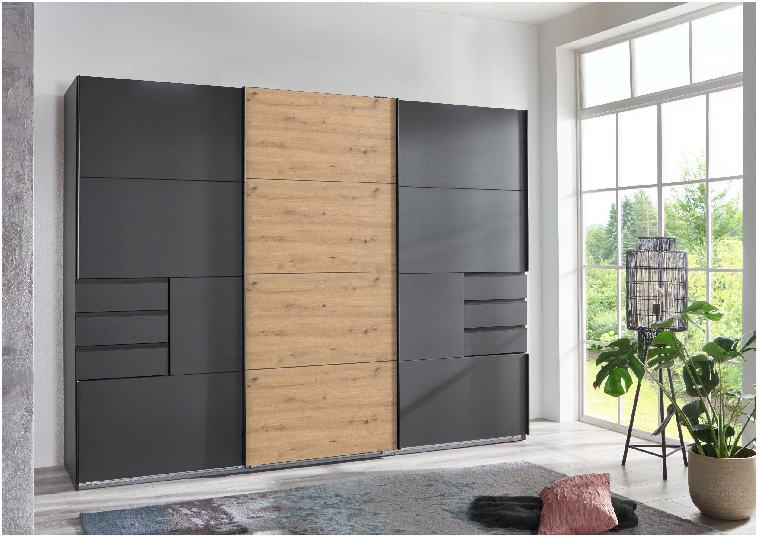 Wimex Zweefdeurkast Saigon, met complete binneninrichting, Made in Germany Kledingkast 3-deurs, 270 cm breed, met 6 praktische externe laden