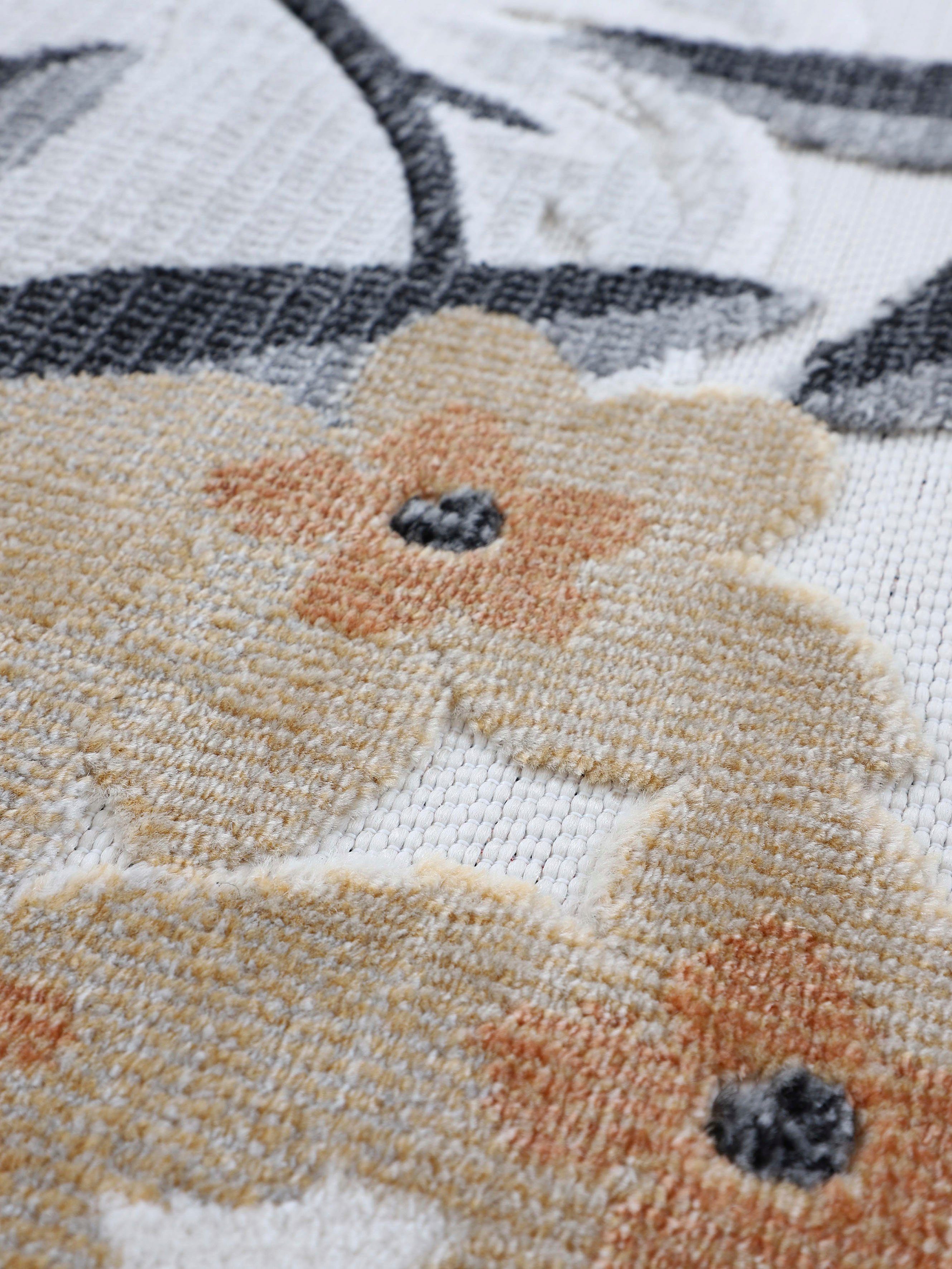 carpetfine Vloerkleed Deja 102 robust vlakweefsel, motief - florale palmbladeren, hoog-laag effect