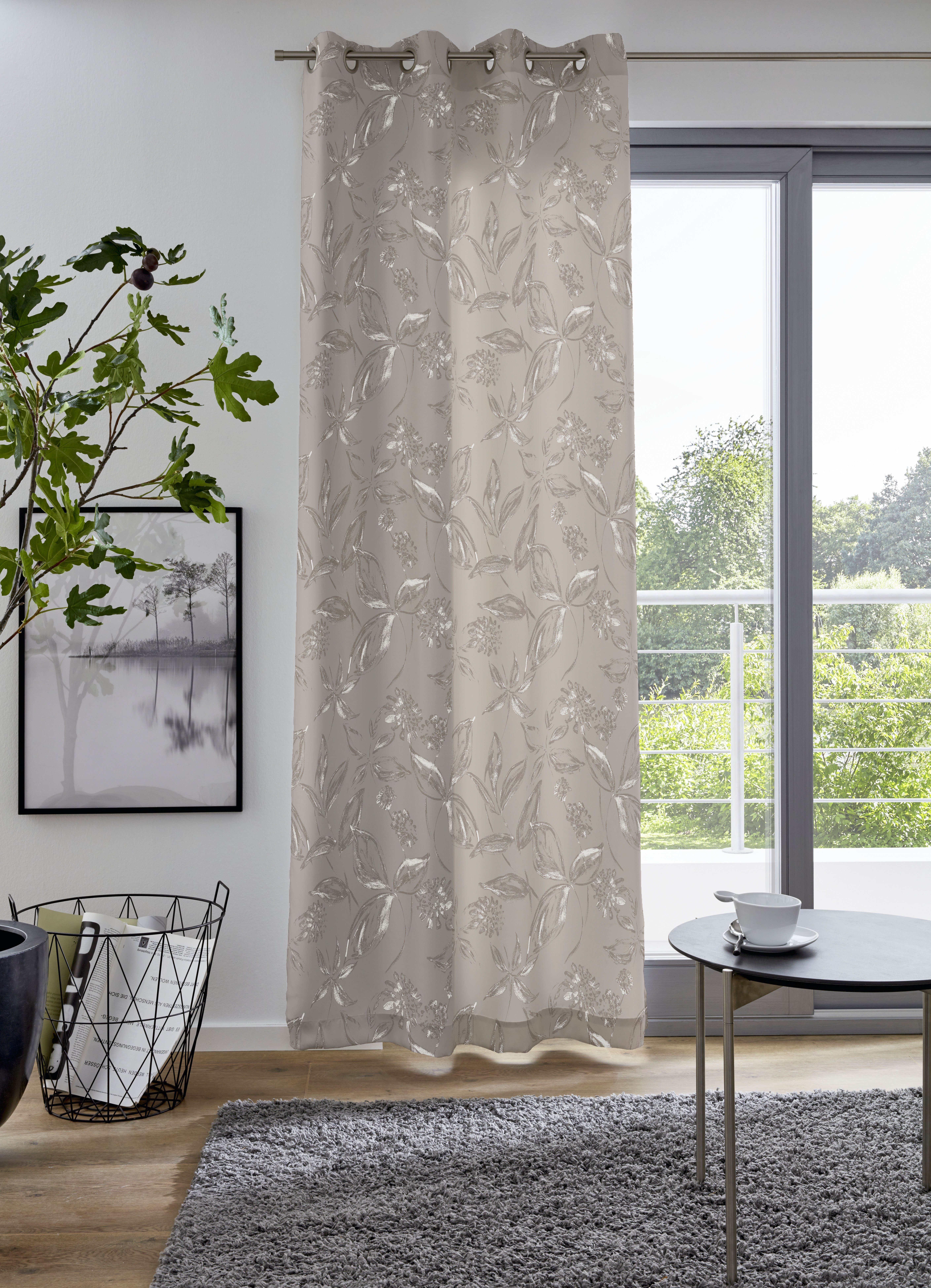 my home Gordijn Flower 135x245cm, monochroom, in verschillende kleuren beschikbaar (1 stuk) kant & klaar gordijnen beige
