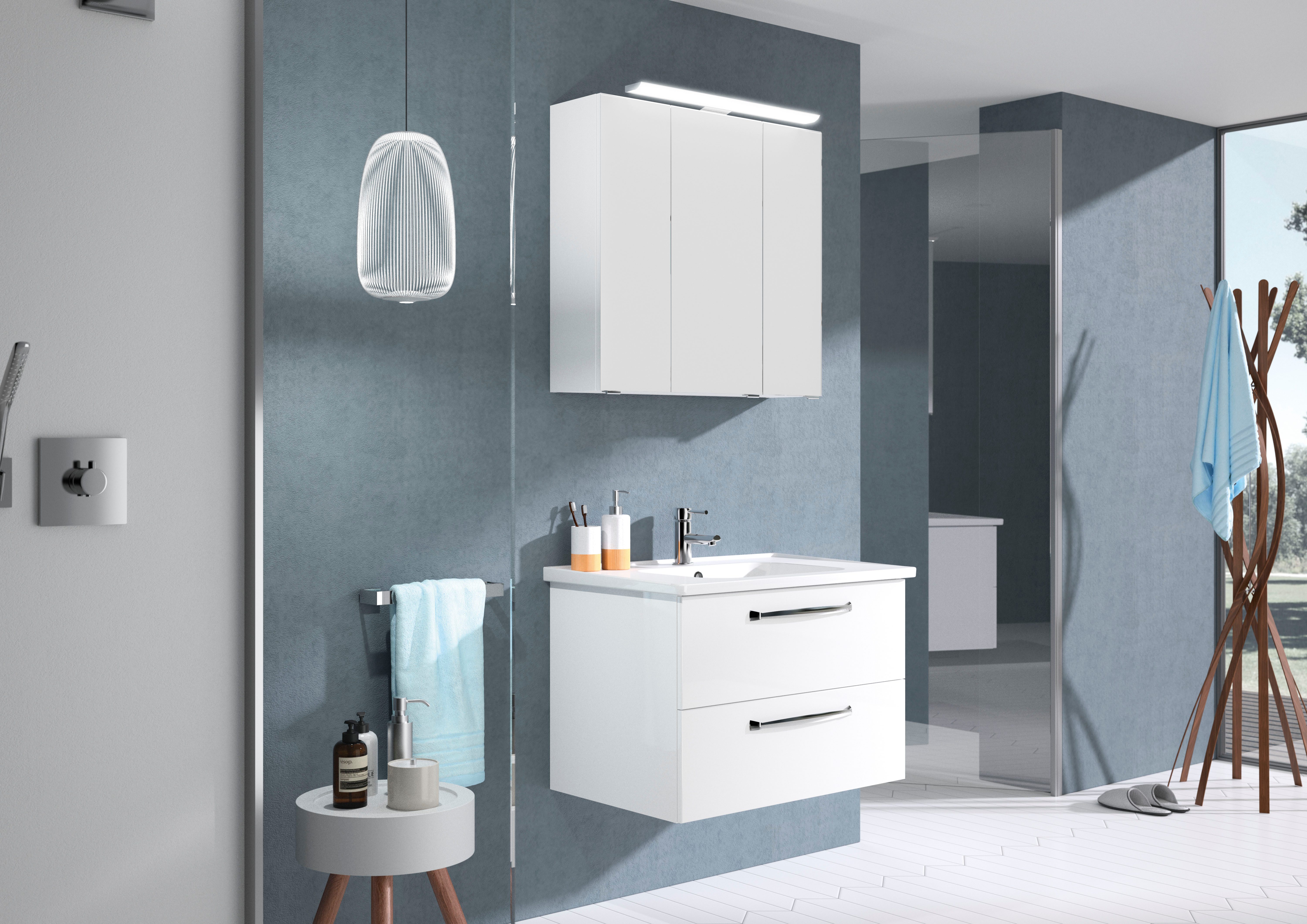 Saphir Badmeubelset Trentino 2-delig keramische wasbak, spiegelkast met LED-lamp Badkamermeubel-set 79cm breed, incl. deurdemper, 3 deuren, 2 lades (3 stuks)