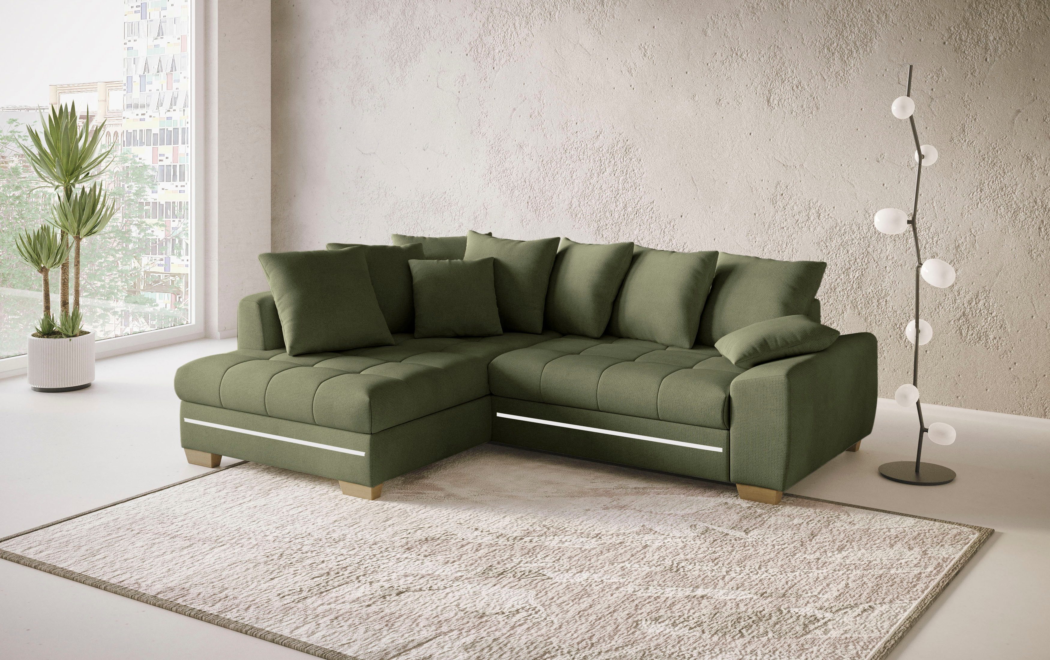 Mr. Couch Hoekbank Nikita II, L-vorm met koudschuim, rgb-led-verlichting, optioneel met bed, bedlade