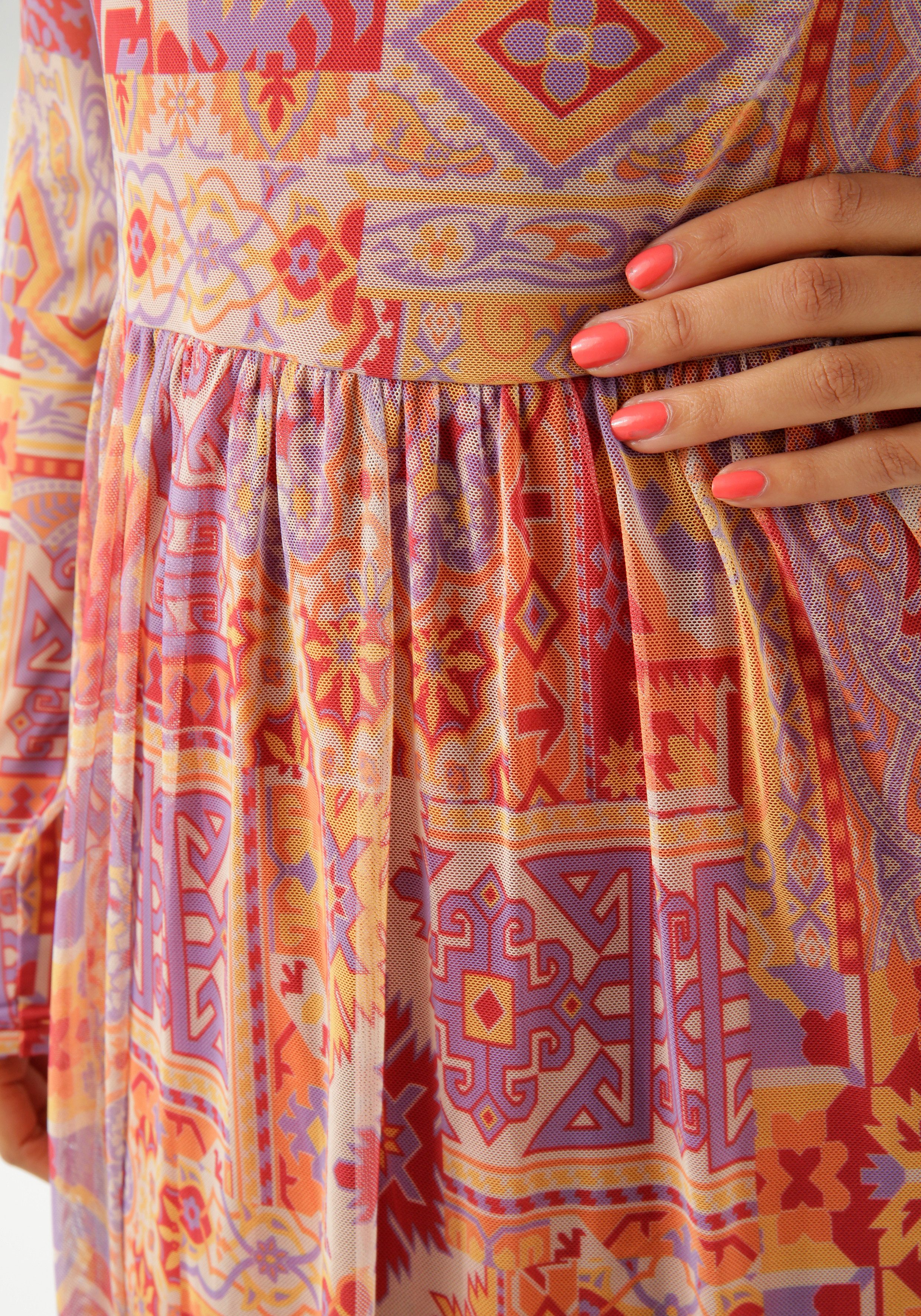 Aniston CASUAL Midi-jurk met kleurharmonieuze etnische print - nieuwe collectie