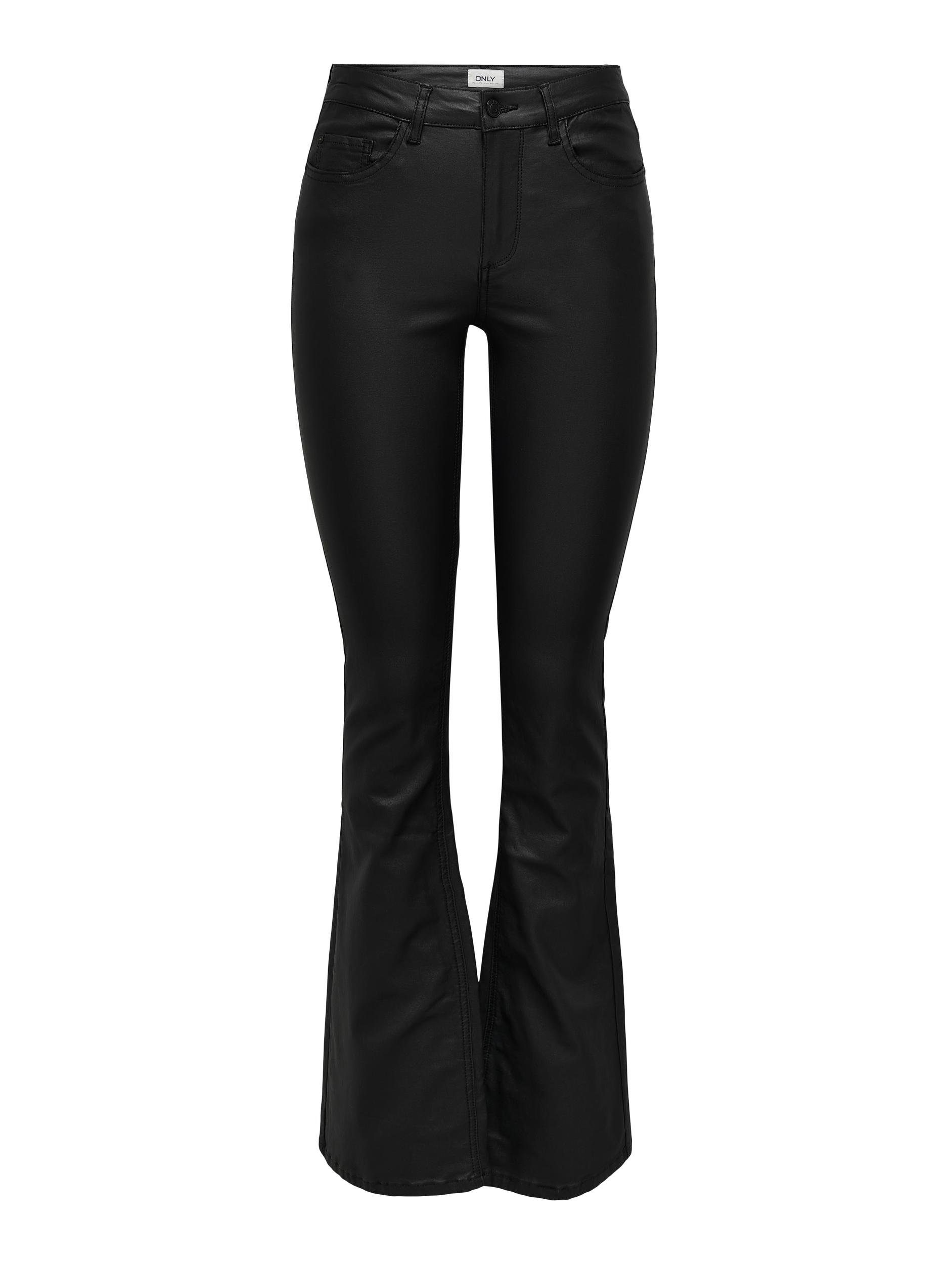 Only Imitatieleren broek ONLBLUSH MID WAIST FLARED COATED NOOS
