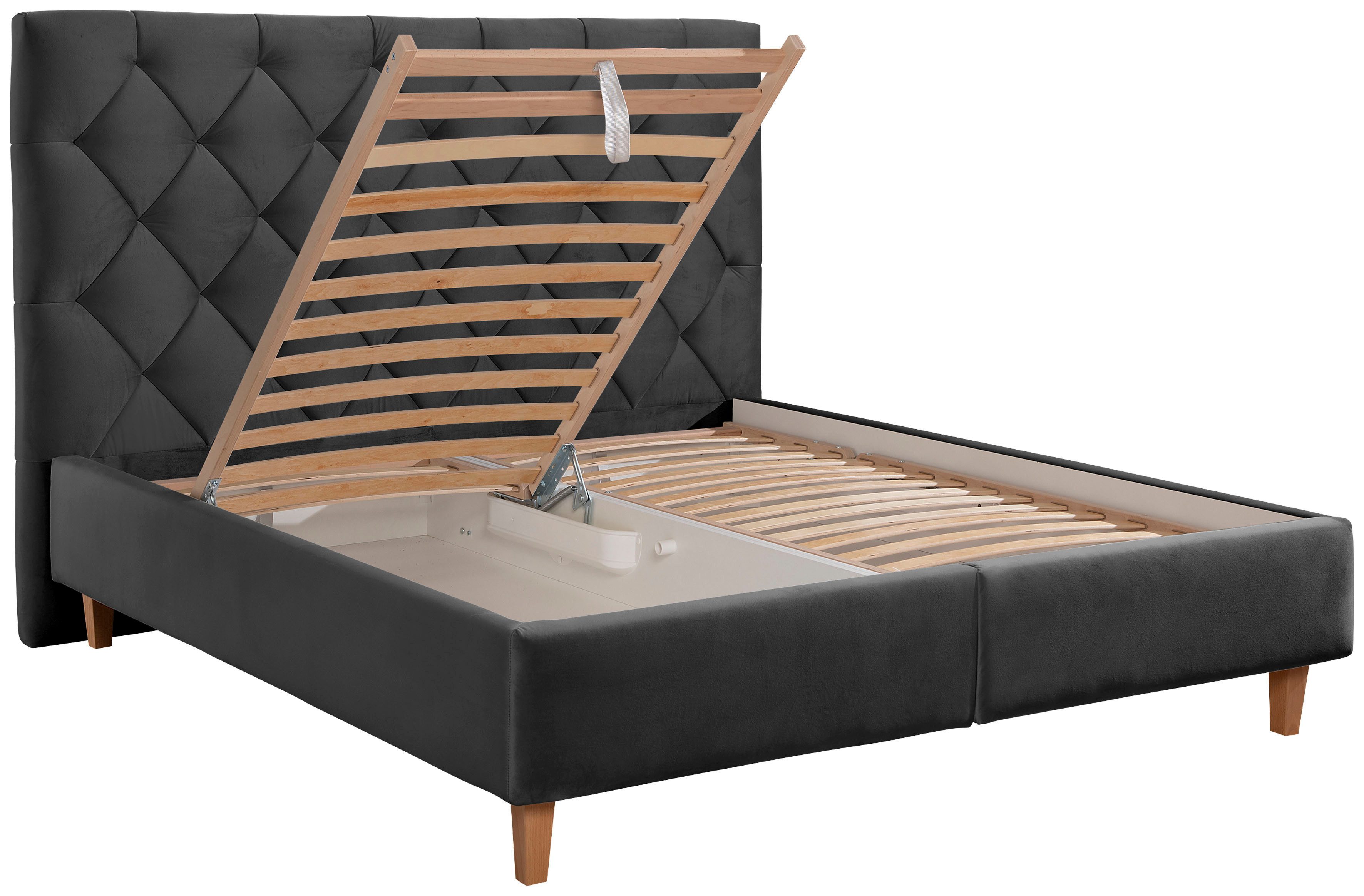 Home affaire Gestoffeerd bed Sunley 140 Kruisstiksel, hoofdbordhoogte 142 cm, zonder of met matras/lattenbodem