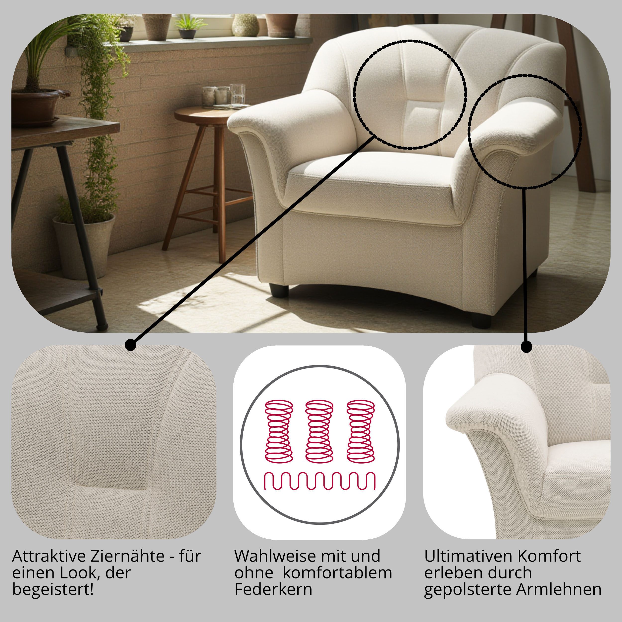 DOMO collection Fauteuil Flores naar keuze met binnenvering (niet bij microvezel primabelle®-structuur)