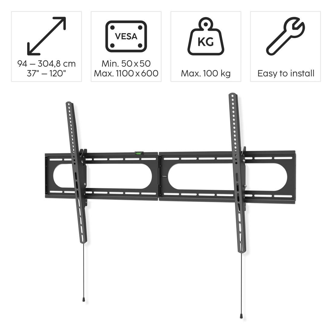 Hama Tv-wandhouder Beugel kantelbaar, 94 - 304,8 cm (37" - 120"), 43", 50", 55", 65", 75"