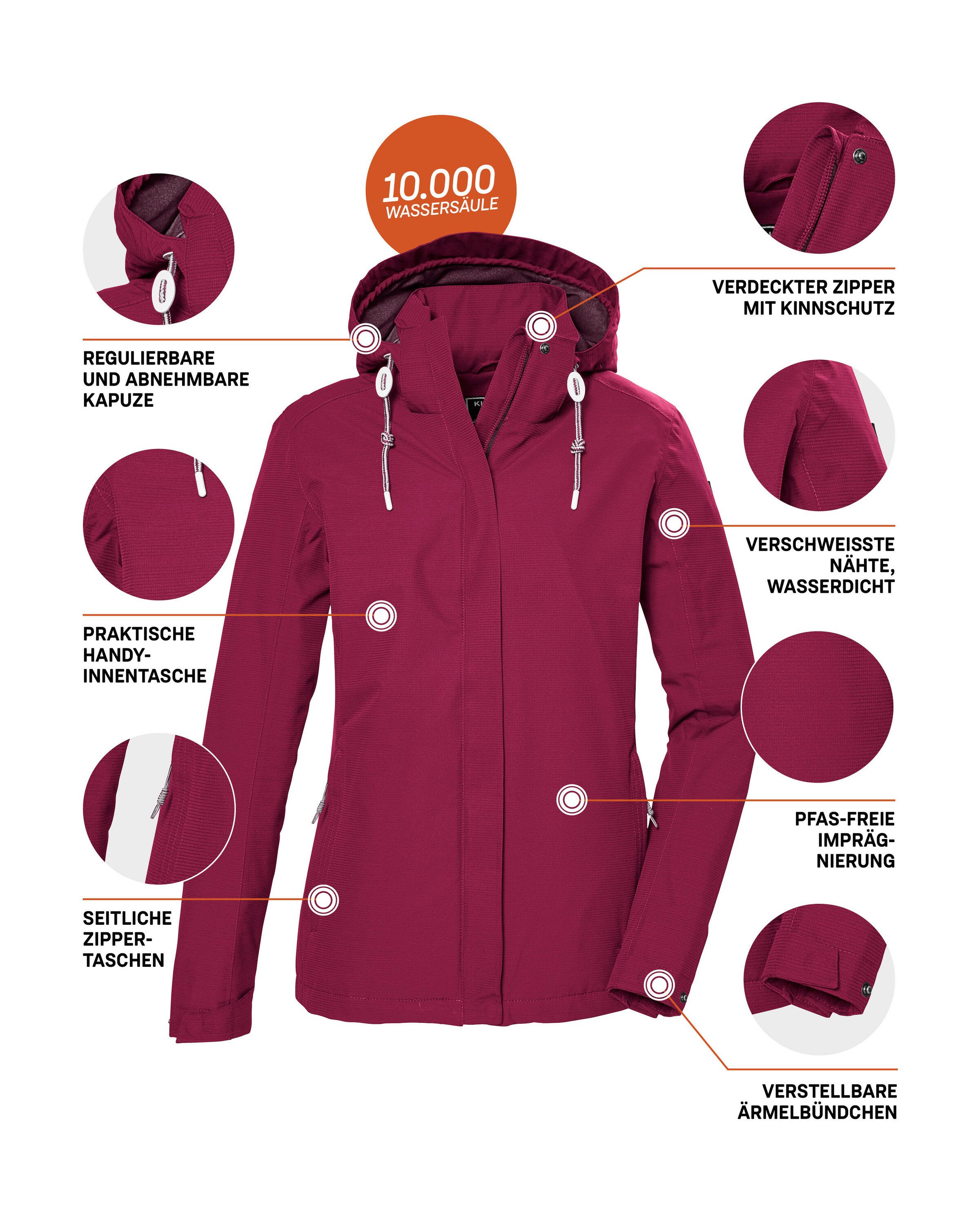 Killtec Outdoorjack KOS 61 WMN JCKT Functionele jas: water- en winddicht, ademend, afneembare capuchon