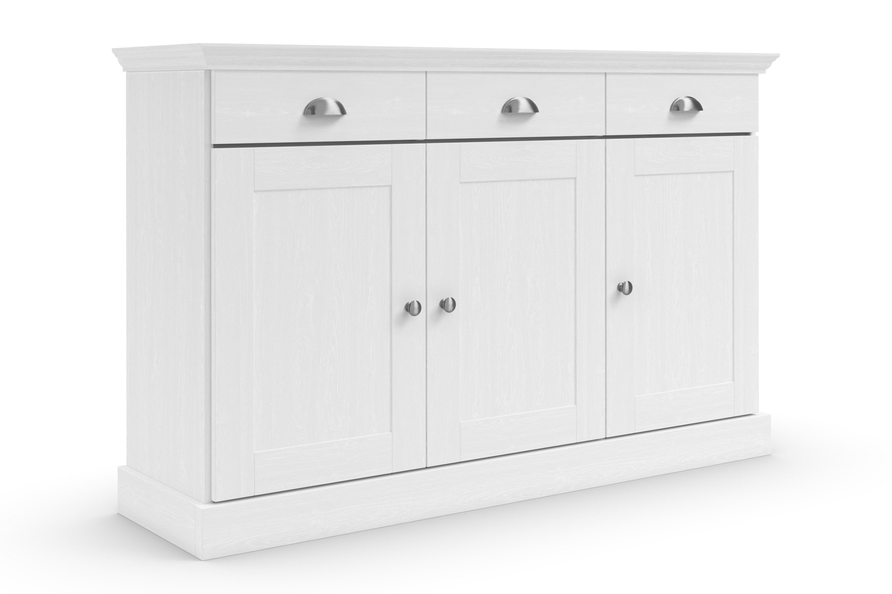 Home affaire Dressoir Motala Commode, 3 lades en 2 verstelbare planken, breedte 125 cm dressoirs wit