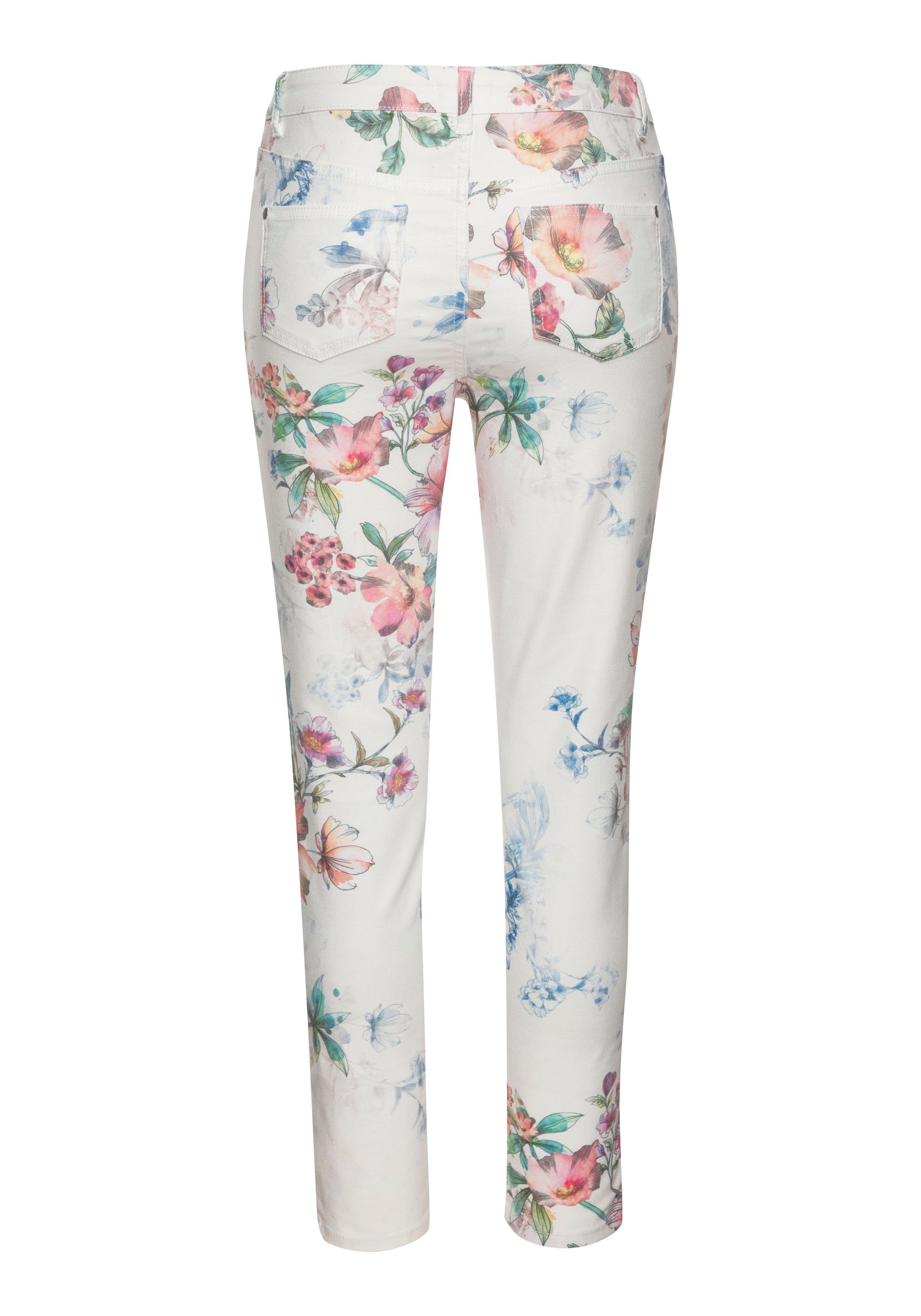 Lascana 7 8-jegging met bloemenprint skinny jeans van elastische katoenmix