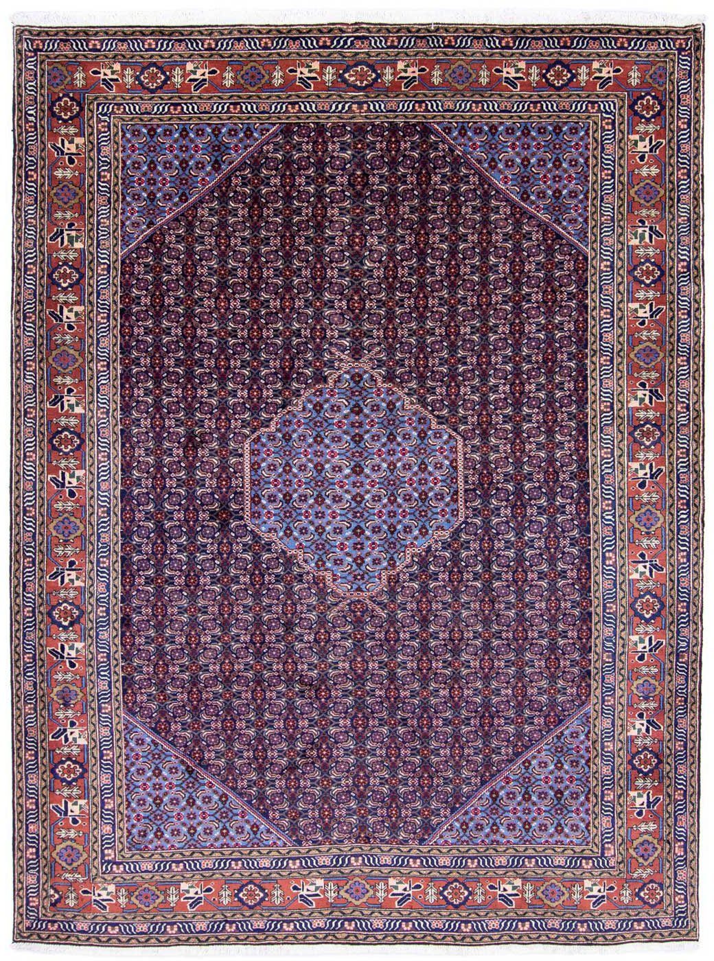 morgenland Wollen kleed Ardebil medaillon Blu 293 x 221 cm Uniek exemplaar met certificaat