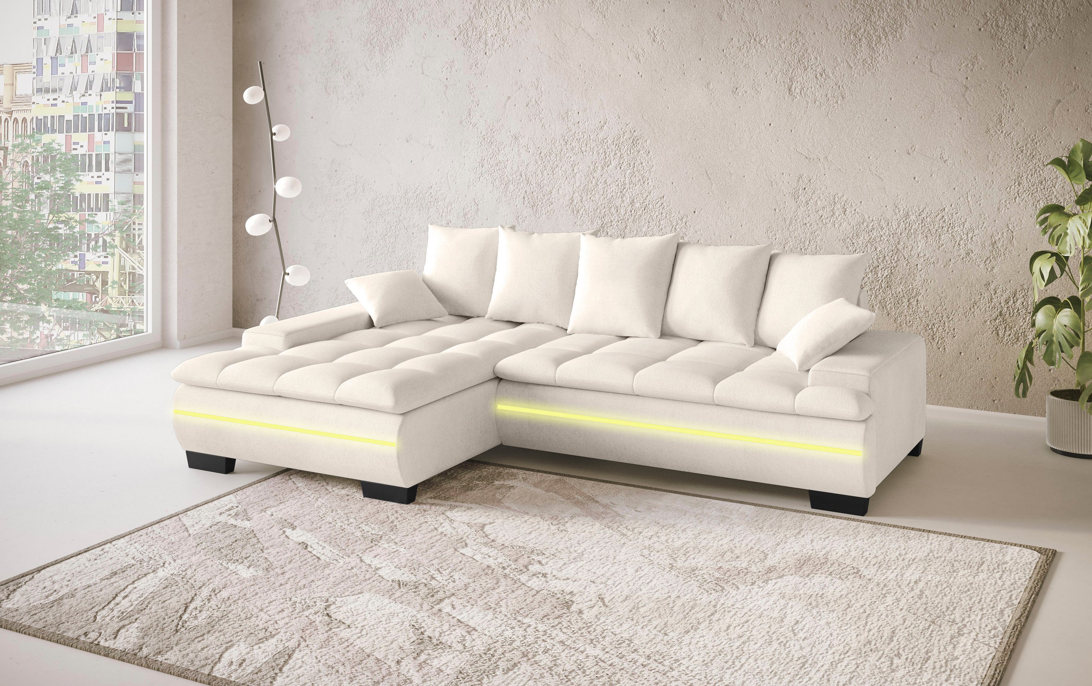 Mr. Couch Hoekbank Haiti II, L-vorm RGB-LED verlichting, koudschuim, optioneel met bed, bedlade