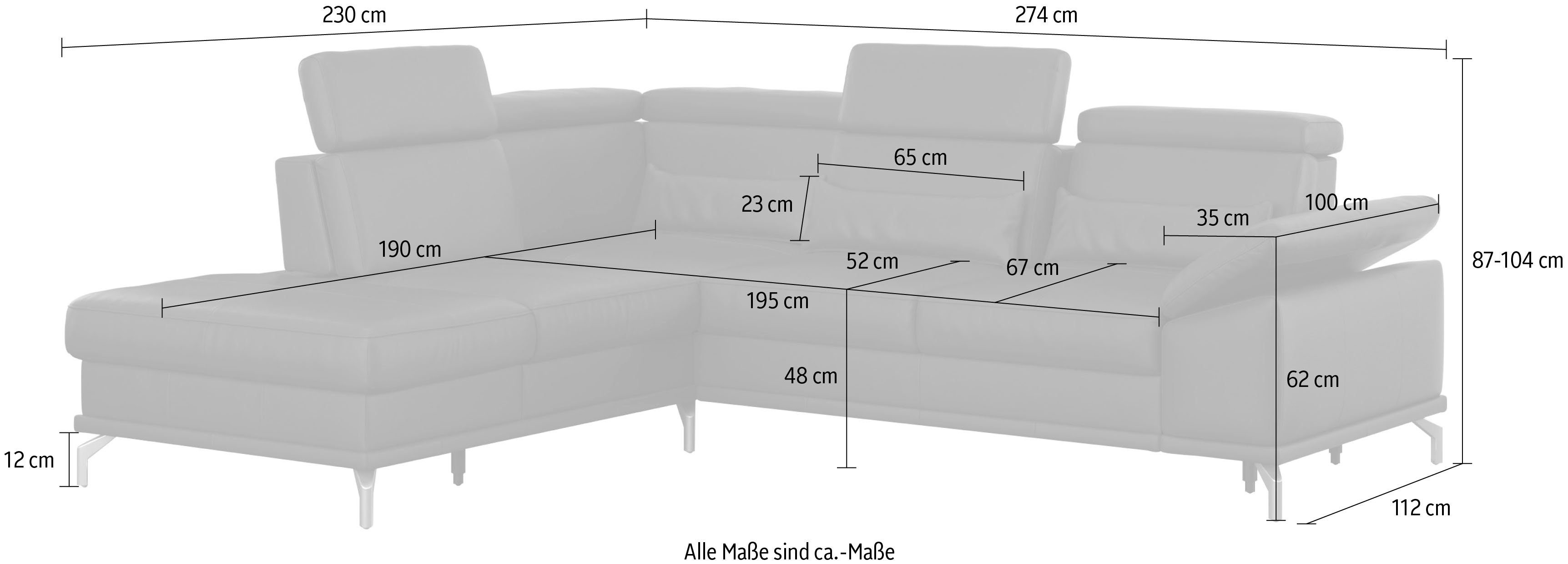 sit&more Hoekbank Cabrio L-vorm, met zitdiepteverstelling, arm- en hoofdsteunverstelling