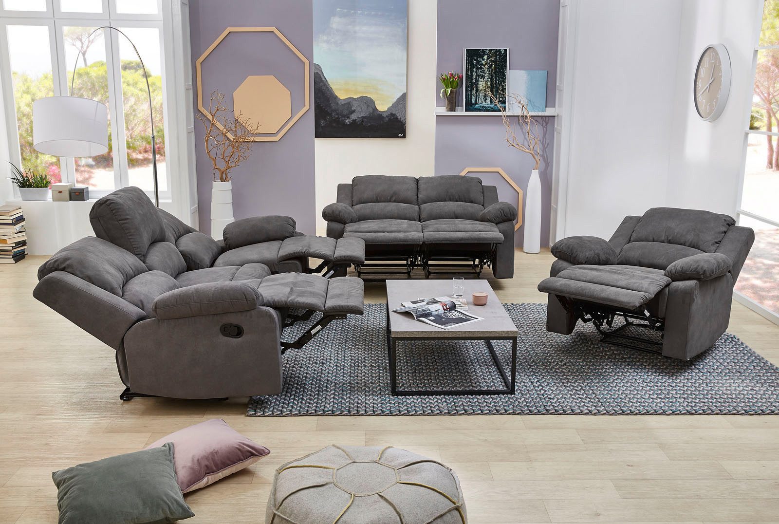 Jockenhöfer Gruppe 3-zitsbank Dakota Ligfunctie met halfautomatische relaxfunctie, TFK bekleding