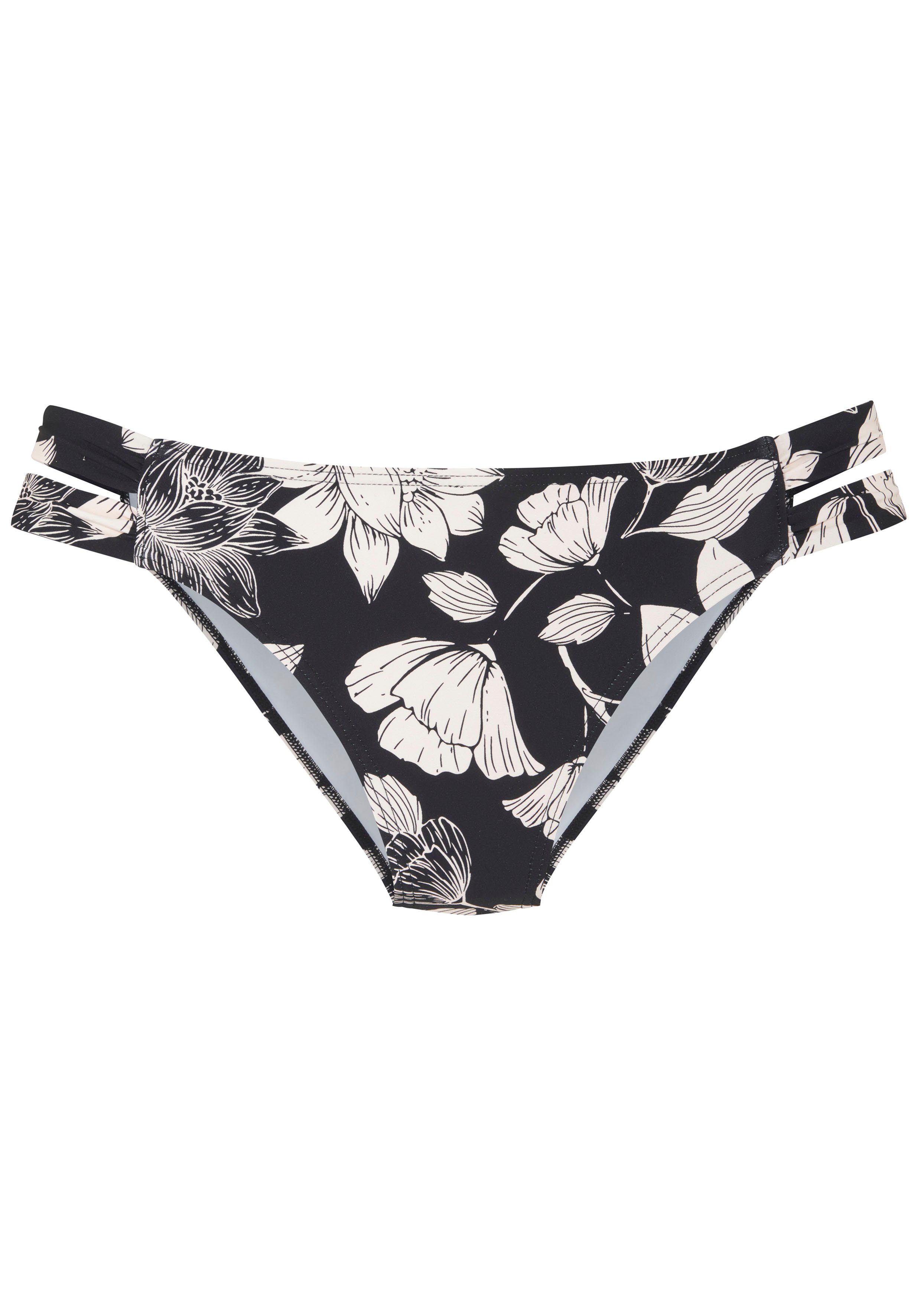 s.Oliver RED LABEL Beachwear Bikinibroekje Lady met een bloemmotief dames bikinibroekjes maat 40 zwart