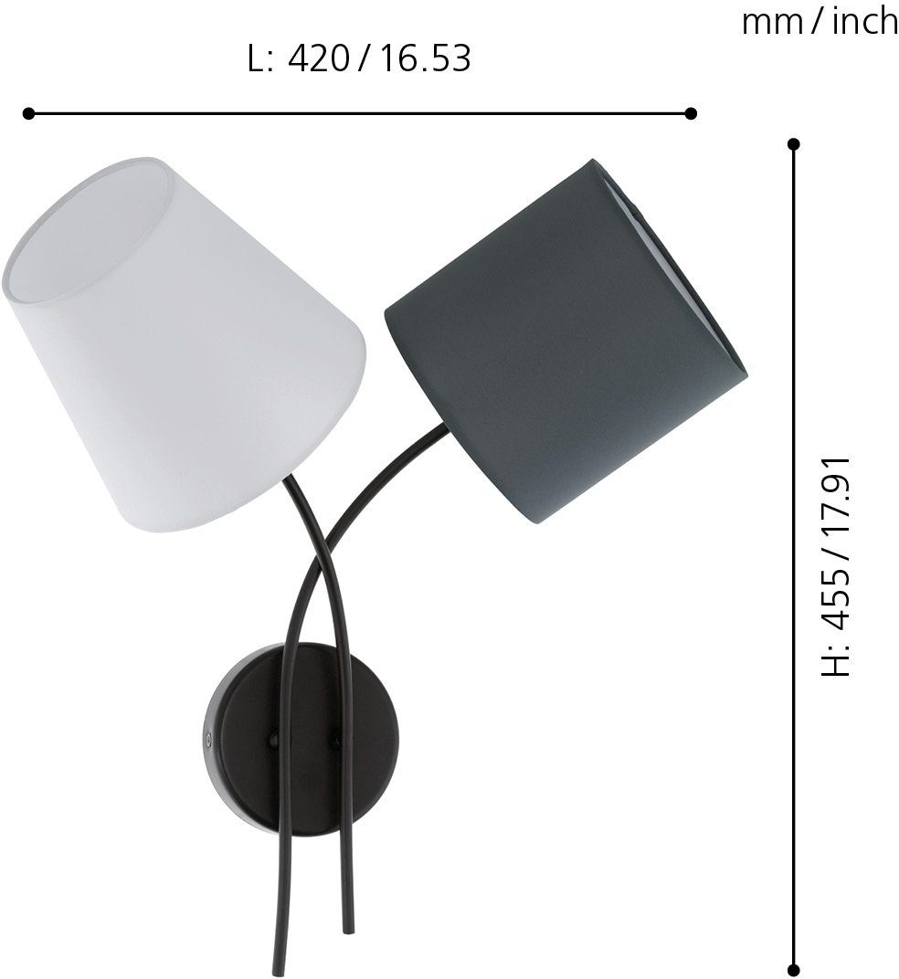 EGLO Wandlamp ALMEIDA zwart / l 42 x h 45,5 x b 19cm / wandlamp van stof