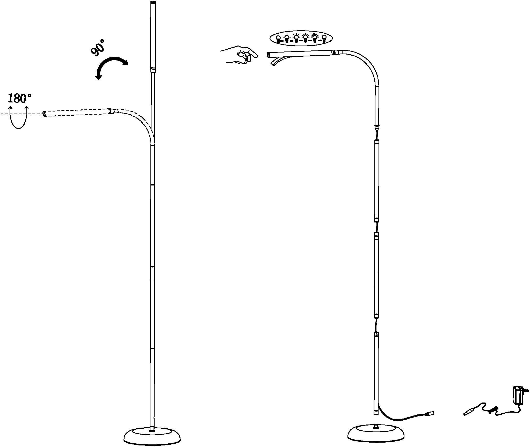 EGLO Staande lamp LAROA LED vloerlamp, wit, touchsensor, 4-staps dimmen, modern Staande lamp, touch, dimbaar, staande lamp, staande lamp, led-bureaulamp