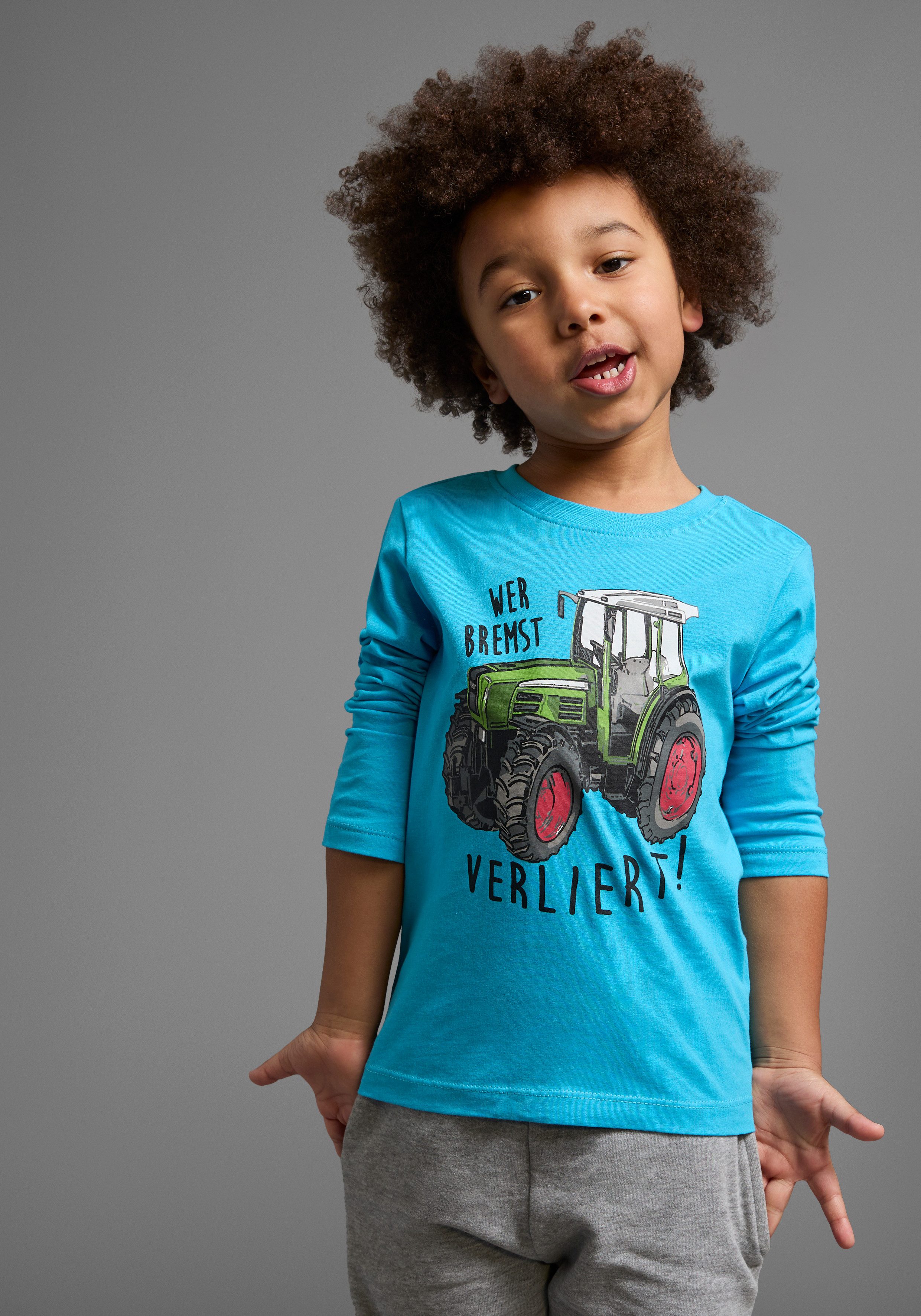 KIDSWORLD Shirt met lange mouwen Tractoren Langarm, basic pasvorm, bedrukt (2-delig, Set van 2)