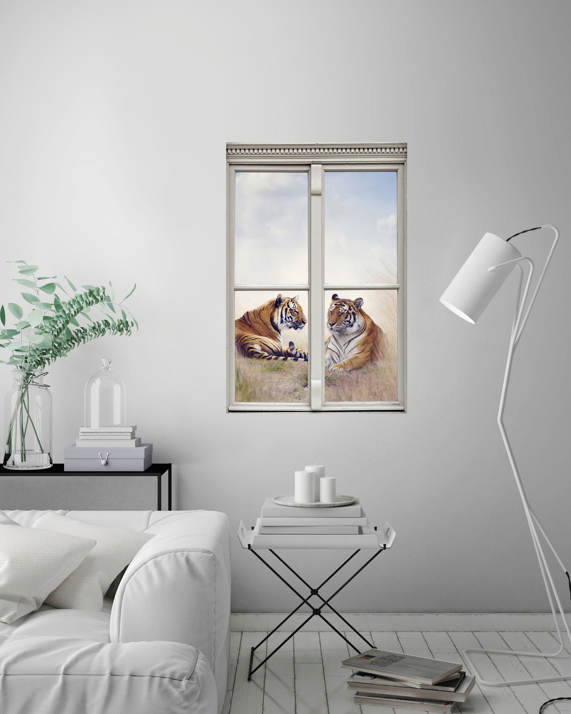 queence Wandfolie Tijger Muursticker, muurdecoratie, zelfklevend, 3D, raam