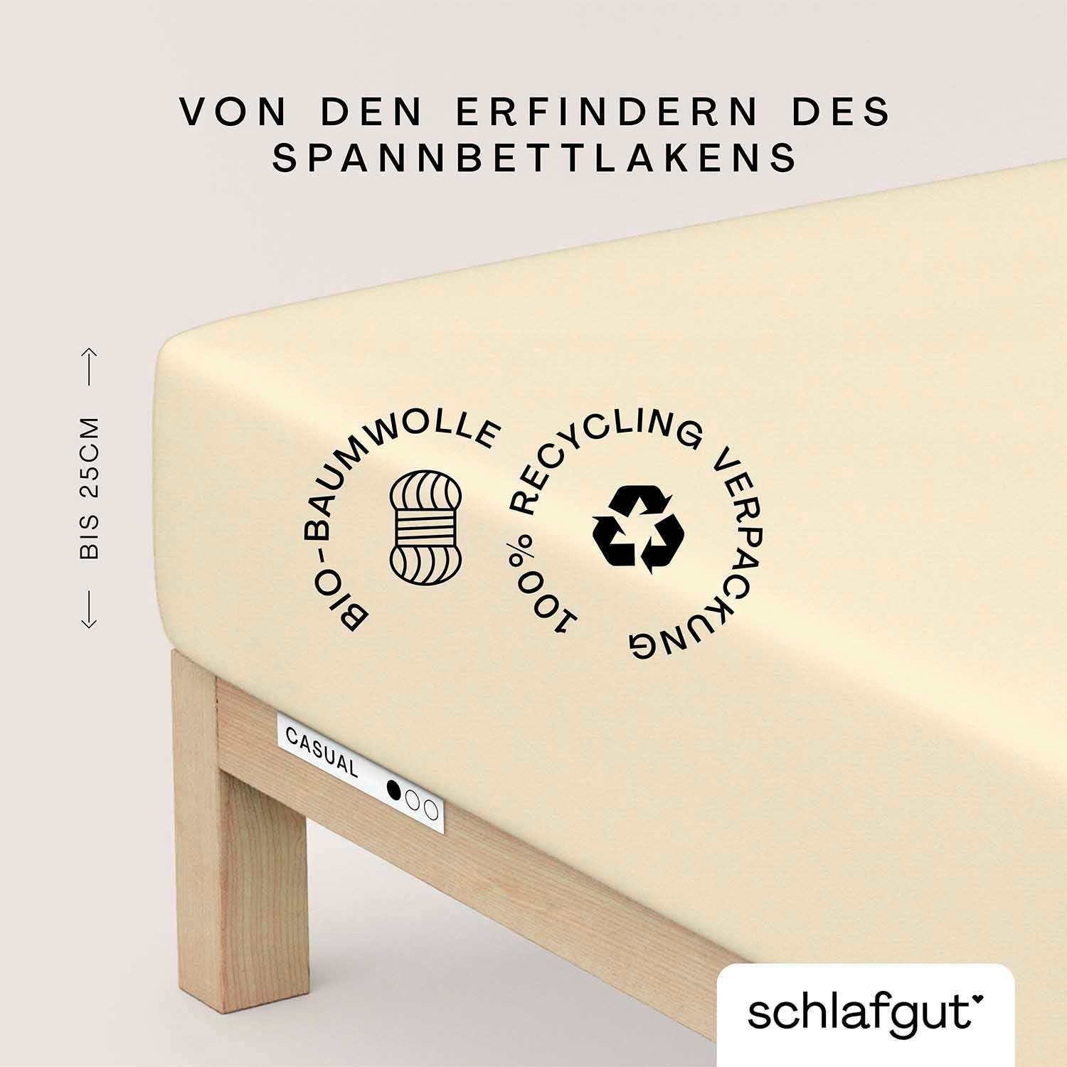 Schlafgut Hoeslaken CASUAL o.a. in maat 90x200, 140x200 of 180x200 cm, 100% biologisch katoen Dekbedovertrek voor matrassen tot 25 cm hoogte,