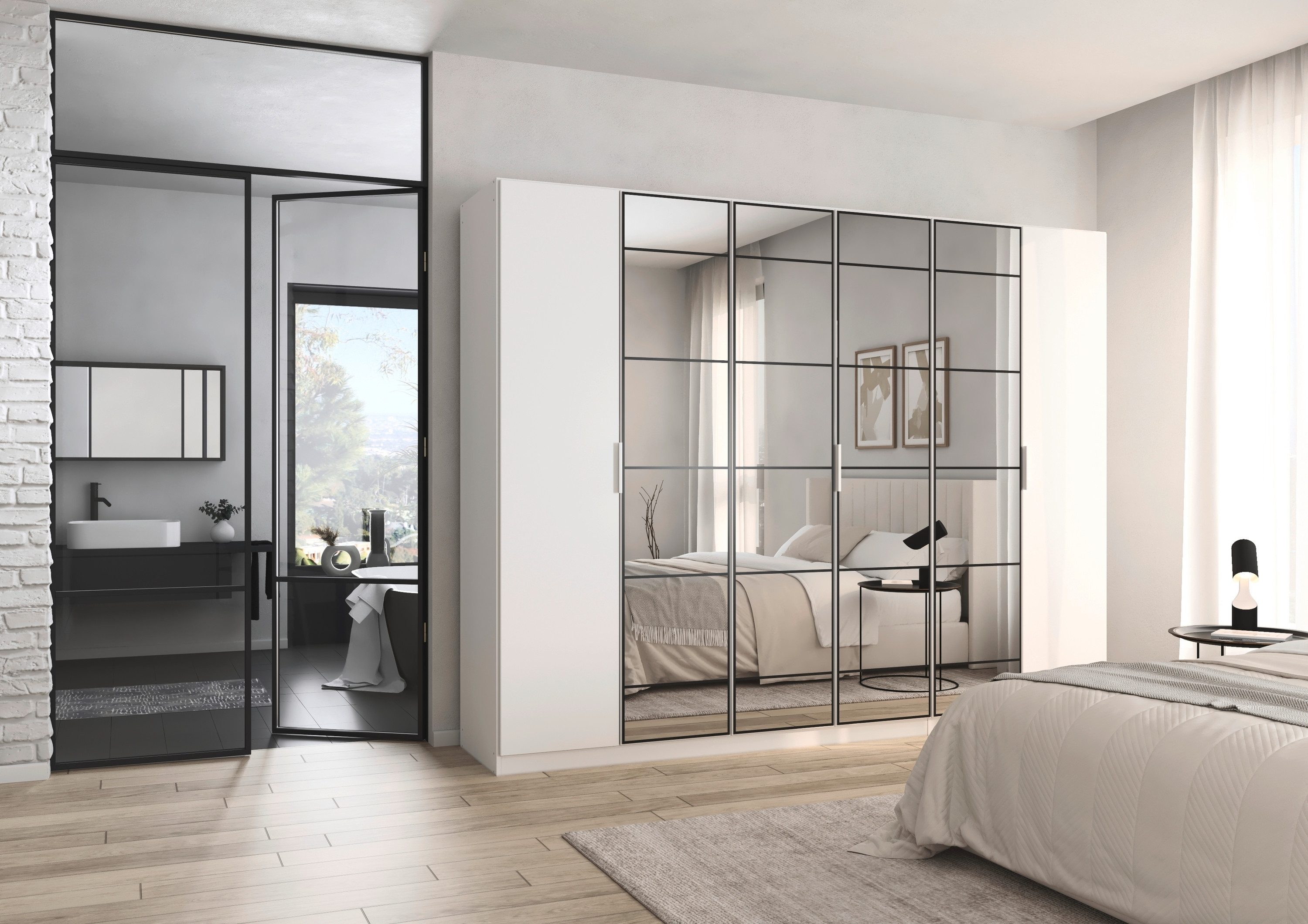 rauch Draaideurkast Kledingkast Kast Garderobe Slaapkamerkast ACERO Middeldeuren met spiegel in moderne loft-look MADE IN GERMANY