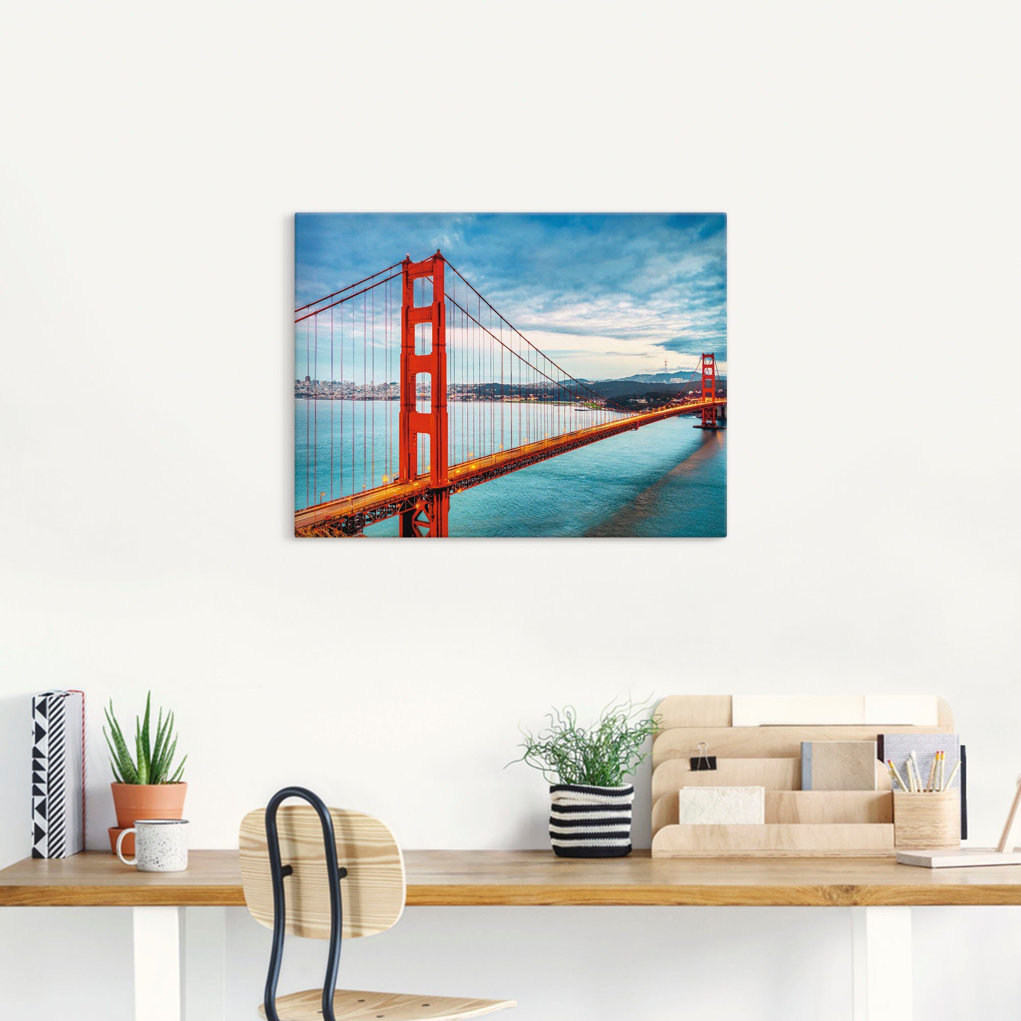 Artland Artprint Golden Gate Bridge als artprint van aluminium, artprint voor buiten, artprint op linnen, poster, muursticker
