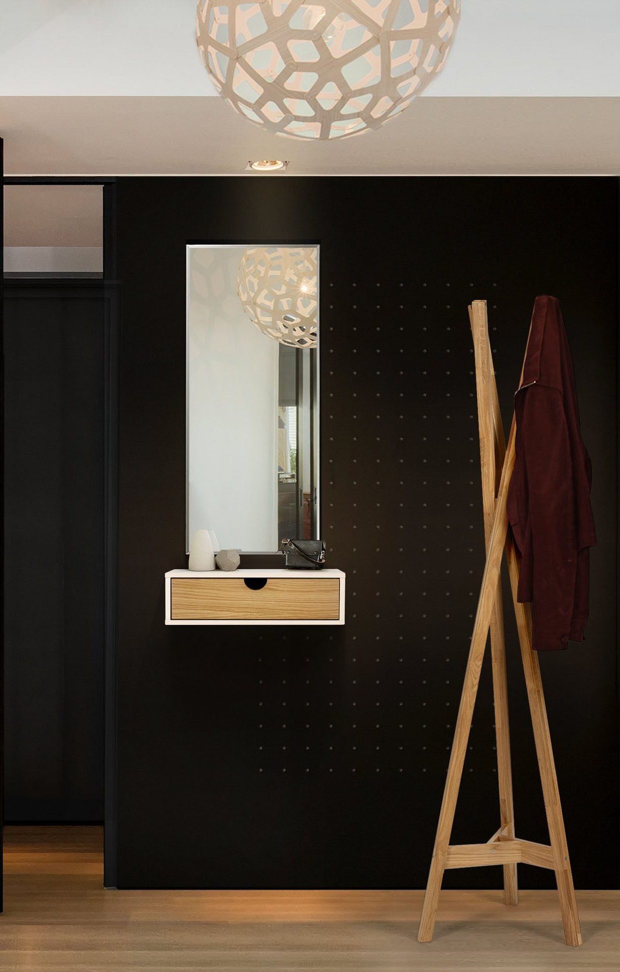 Woodman Nachtkastje Farsta, bijzettafel, opbergruimte met lade Houtfineer van eiken, breedte 40 cm, wandmontage