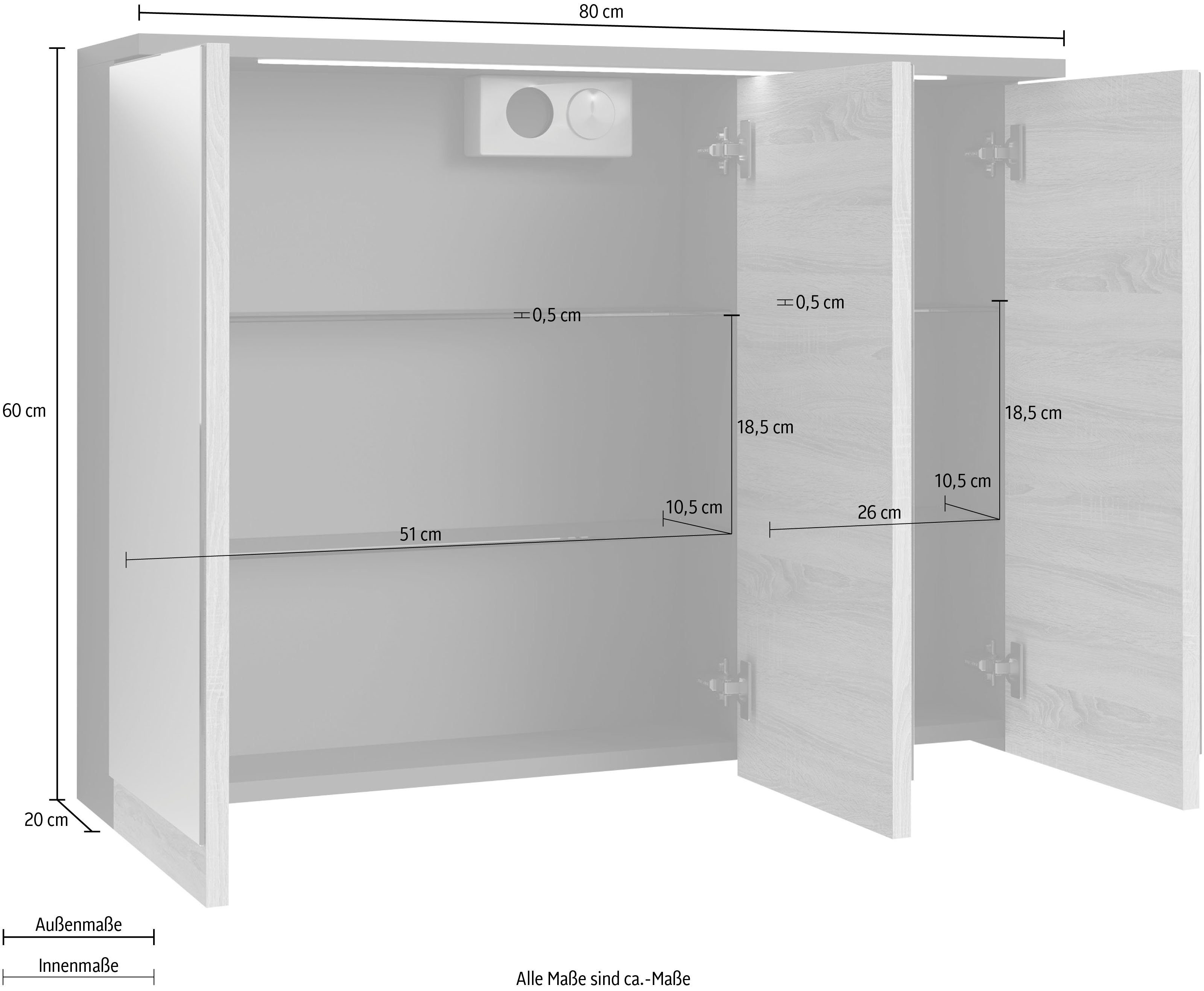 byLIVING Spiegelkast Marino Breedte 80 cm, met soft-closefunctie deuren, inclusief ledverlichting