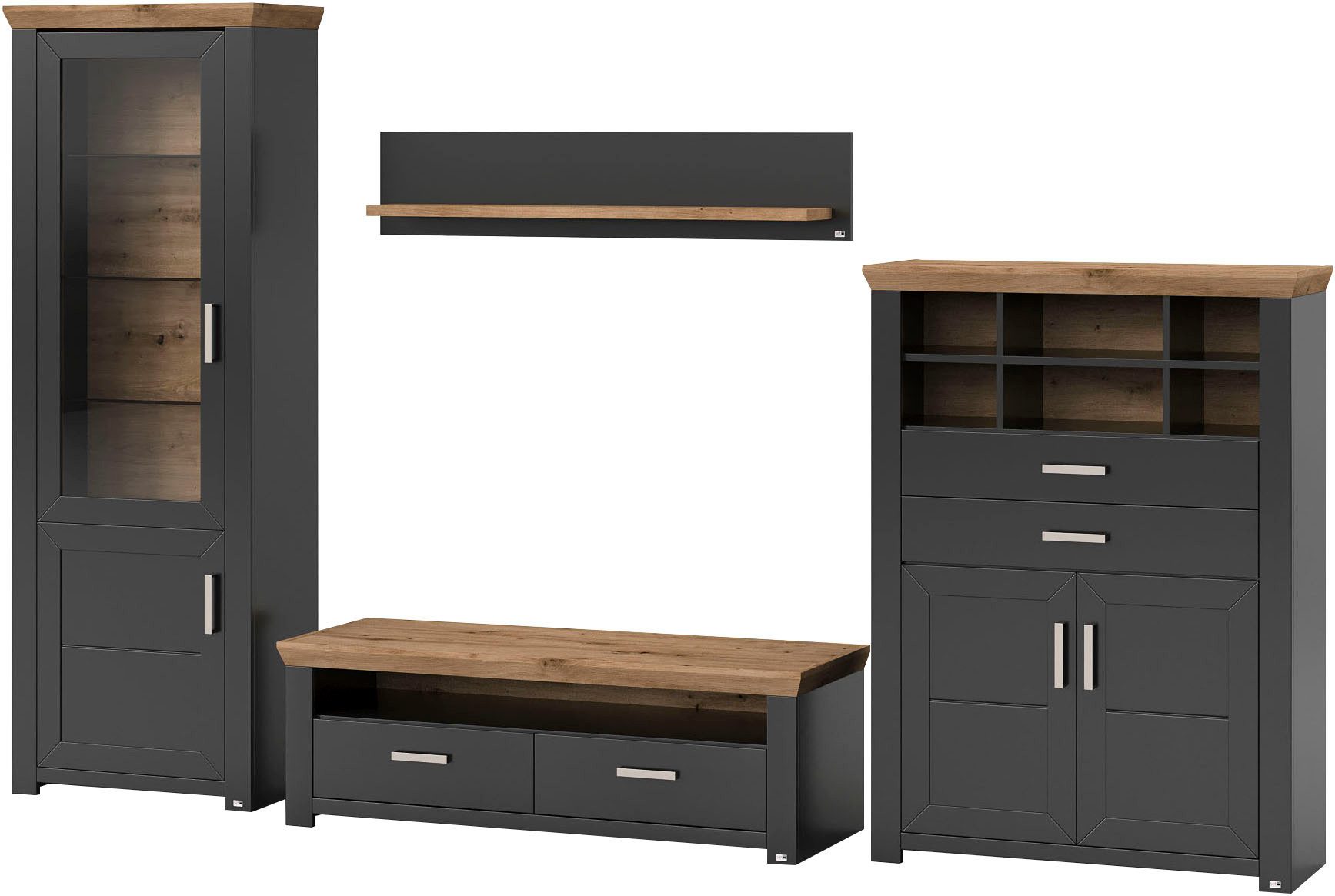 set one by Musterring Wandmeubel York Combinatie 23, in 3 kleurvarianten, totale breedte 314 cm (4-delig)