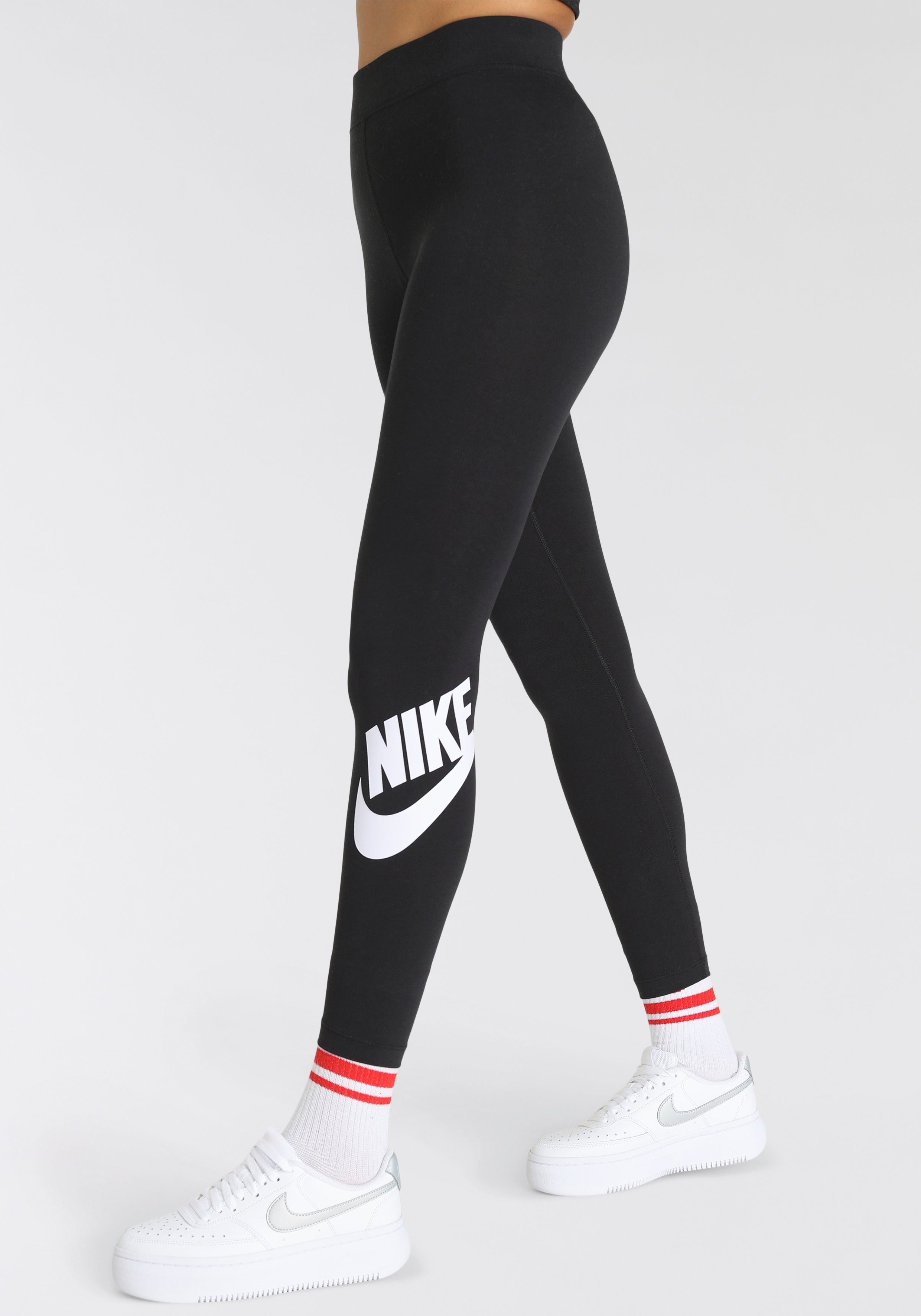 Nike Sportswear Legging Essential Women's High-Waisted Graphic Leggings Zweetafvoerende high waist sportleggings met logo