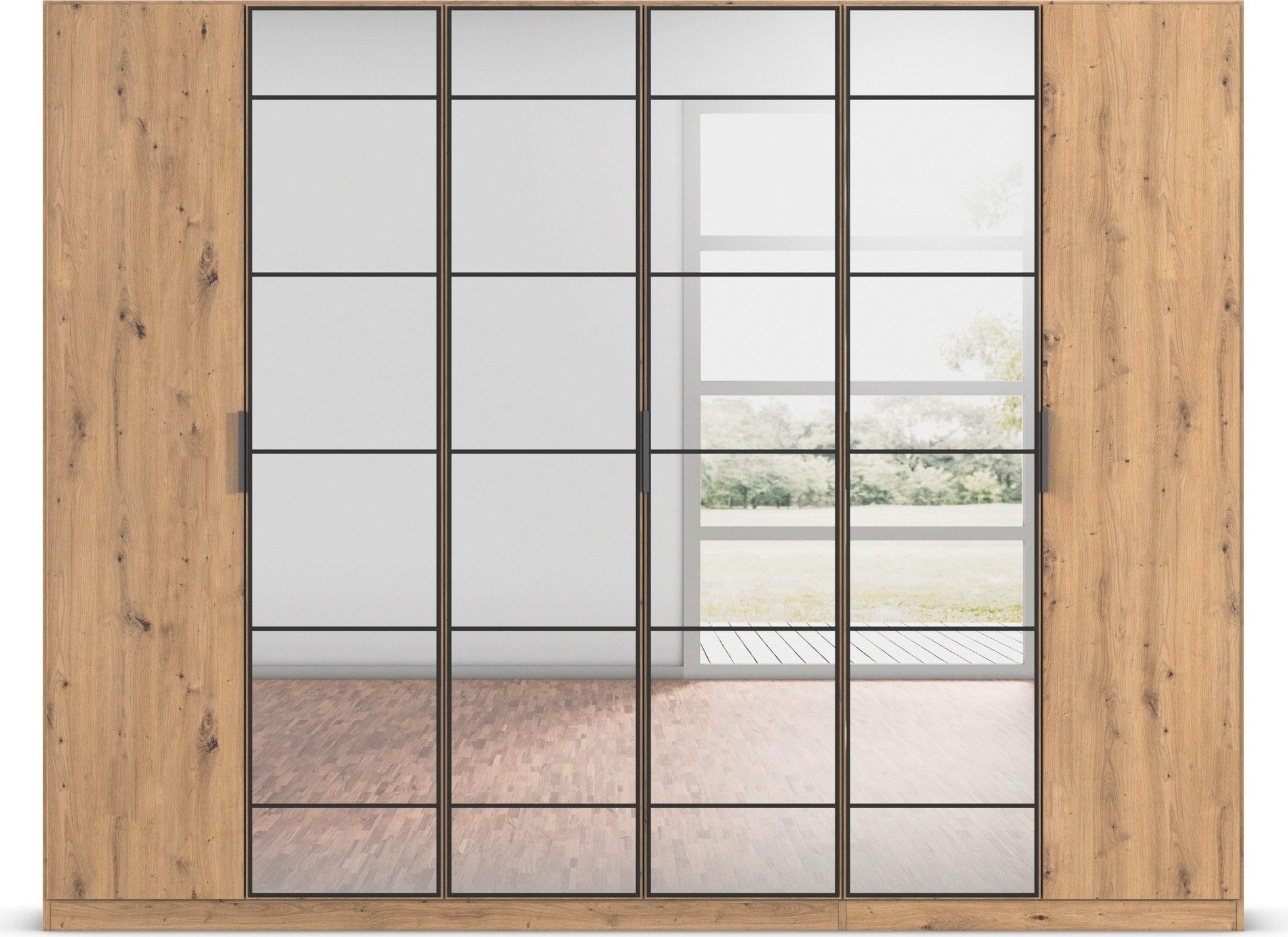 rauch Draaideurkast Kledingkast Kast Garderobe Slaapkamerkast ACERO Middeldeuren met spiegel in moderne loft-look MADE IN GERMANY