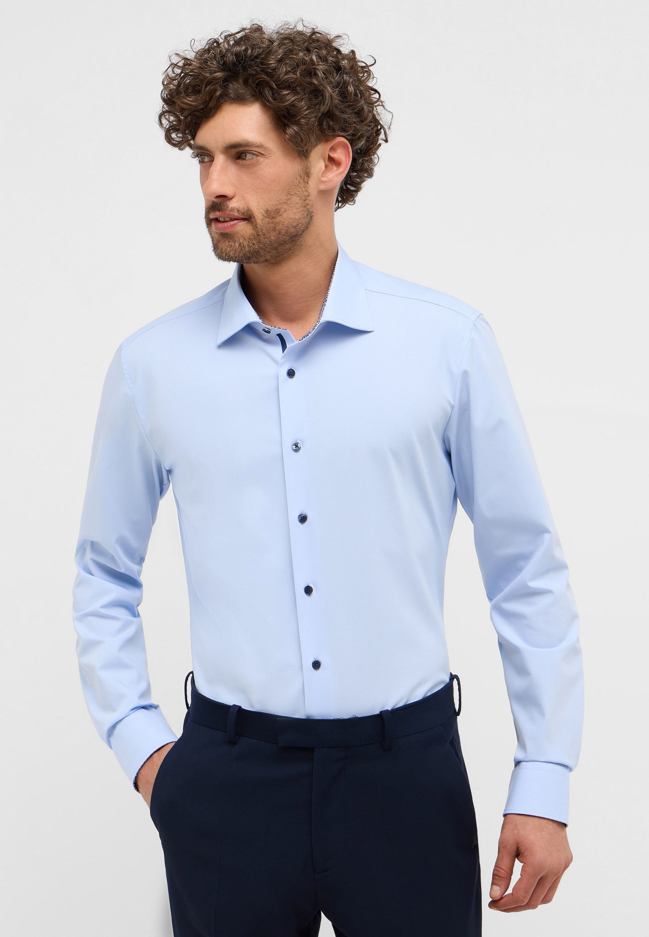 Eterna Overhemd met lange mouwen Slim fit NON IRON (strijkvrij) heren overhemden maat 42 blauw