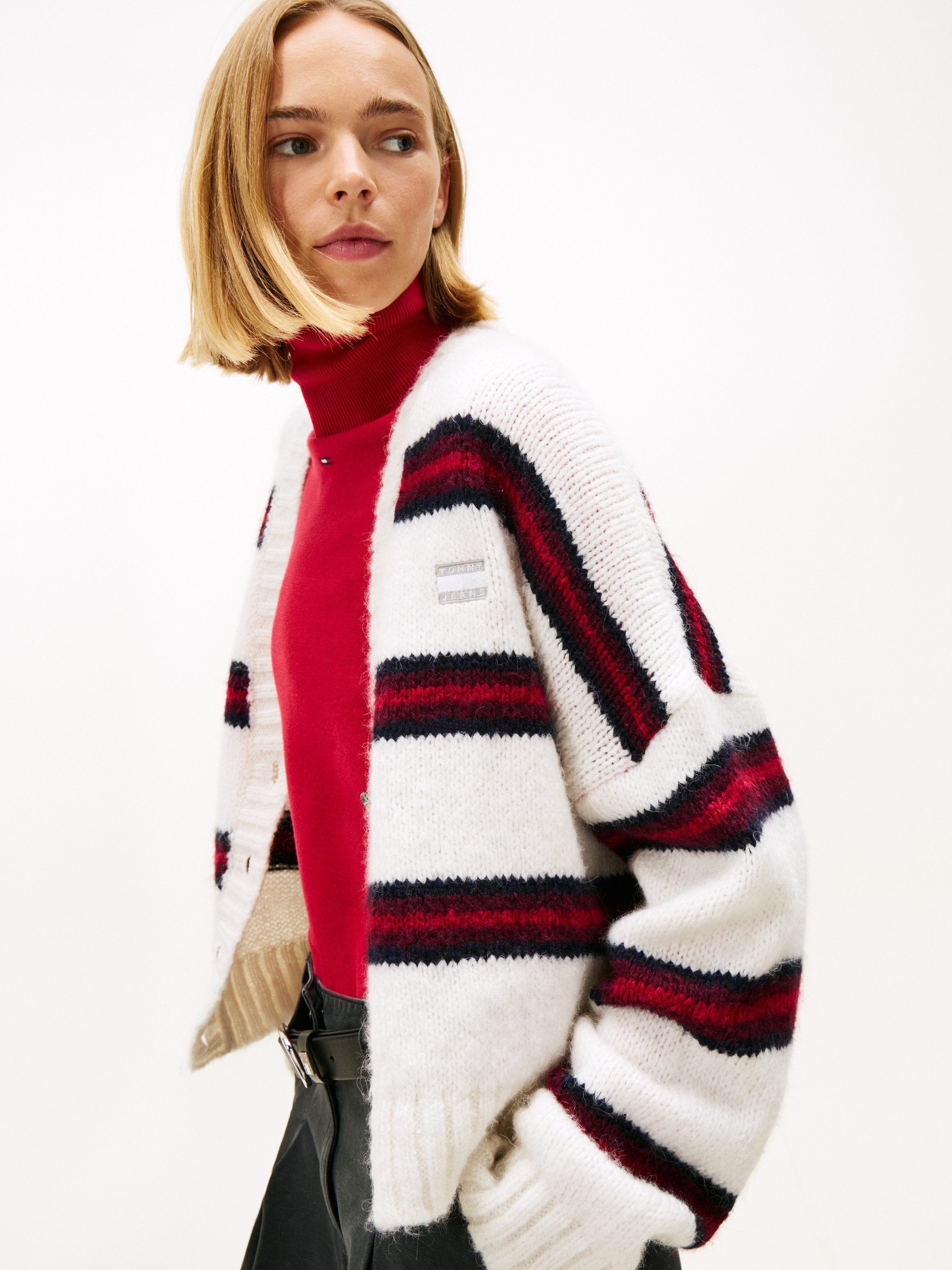 TOMMY JEANS Vest TJW BADGE STRIPE FLUFF CARDI EXT