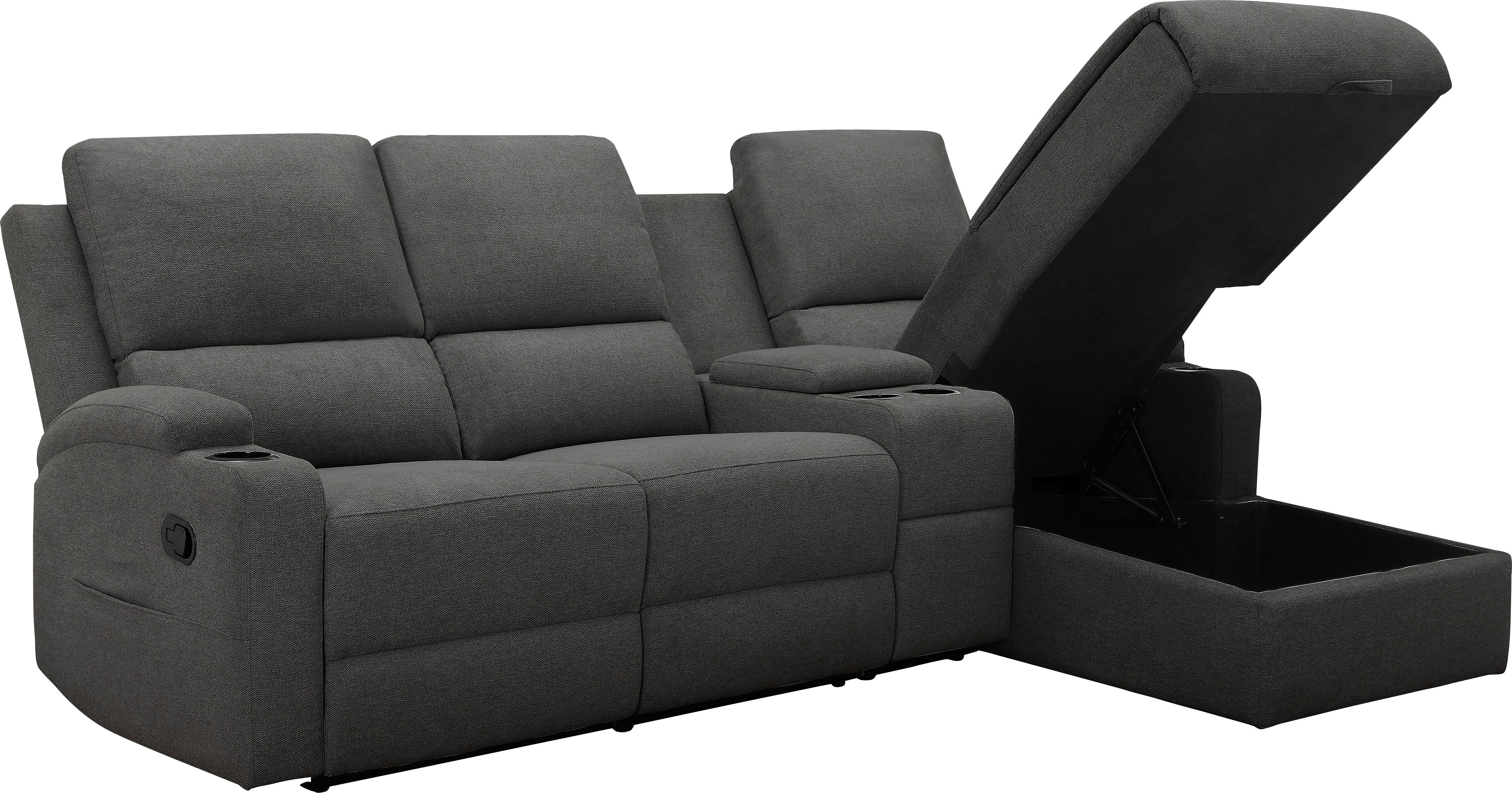 Home affaire Hoekbank Napori multimediabank, 3 bioscoopstoelen XXL, L-model, Bioscoopbank met relaxfunctie, bekerhouder, opbergvak en opbergbox