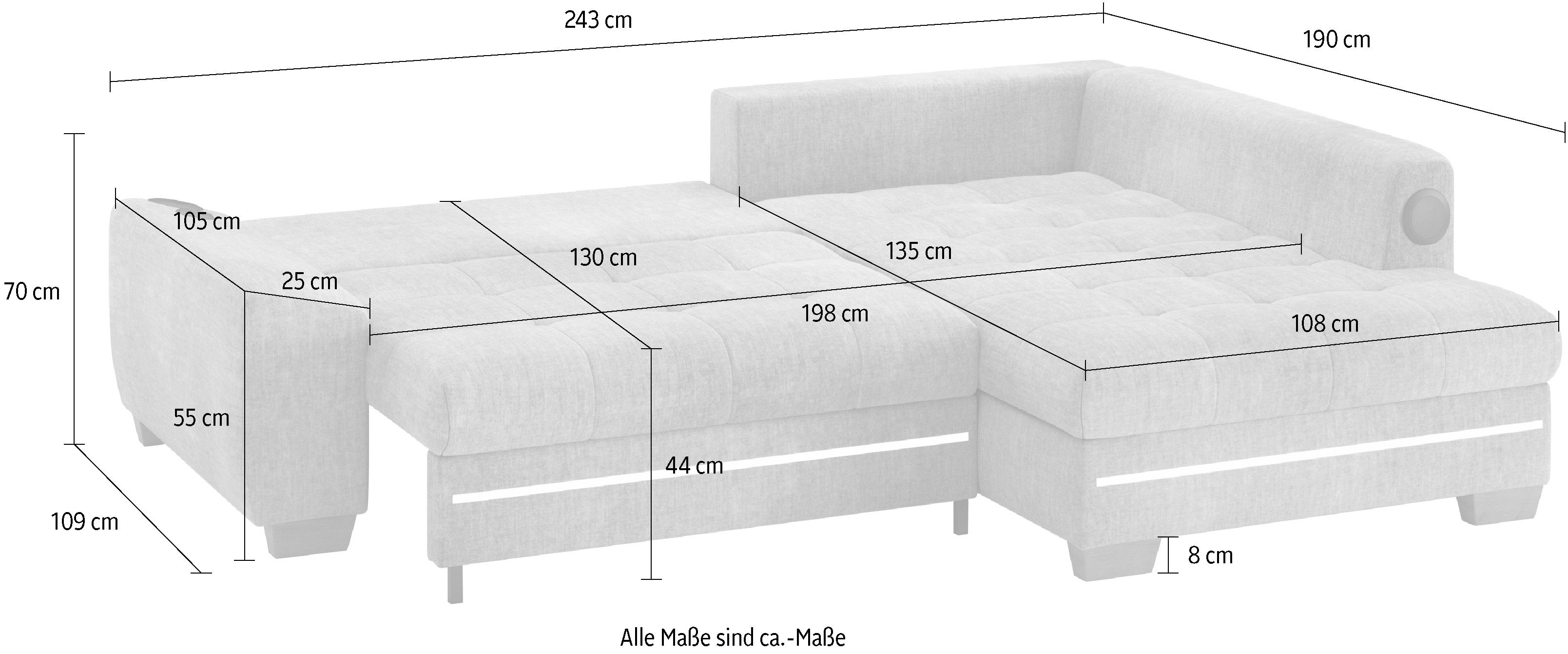 Mr. Couch Hoekbank Nikita II, L-vorm RGB-LED, Bluetooth-geluidssysteem, optioneel met bed, bedlade