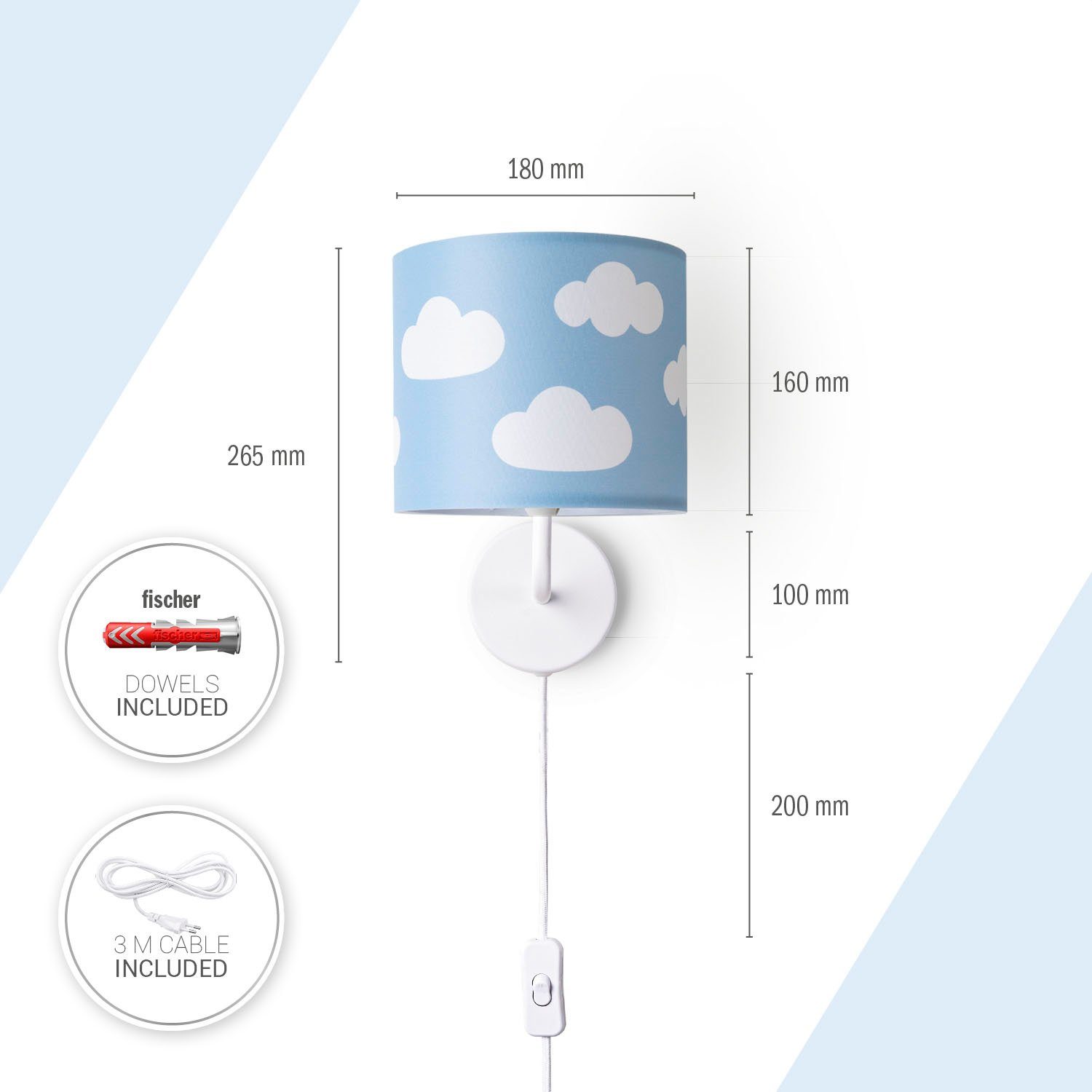 Paco Home Wandlamp Luca Cosmo Kinderkamer wandlamp kind kinderlamp wolken hemel met stekker