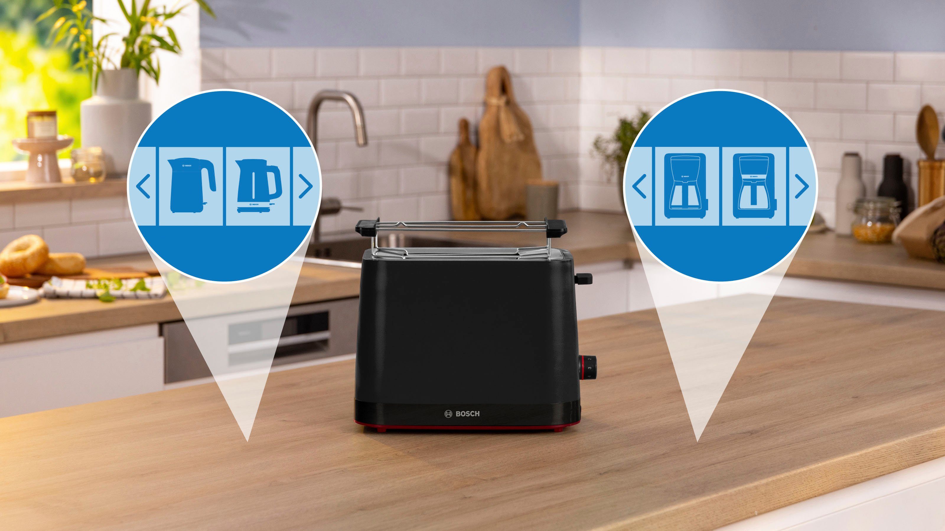 BOSCH Toaster MyMoment TAT3M123 afneembare opzet voor broodjes, ontdooi-functie, brood centreren, auto off