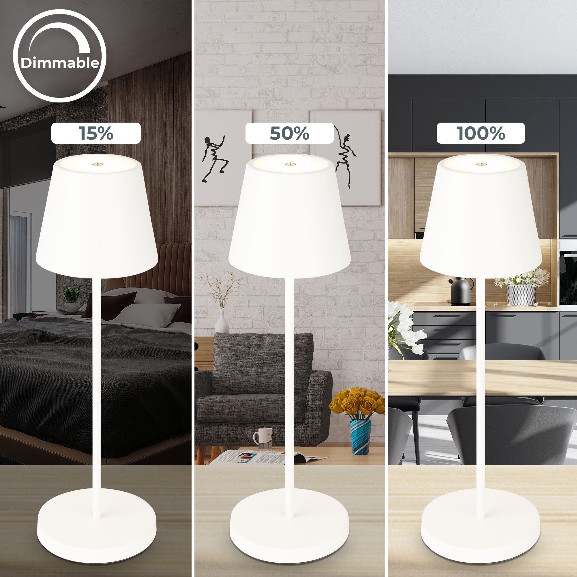 B.K.Licht Tafellamp voor buiten LED accu tafellamp met touchdimmer Kunststof metaal met USB-kabel en ingebouwde batterij IP54 Ø 12 cm (1 stuk)