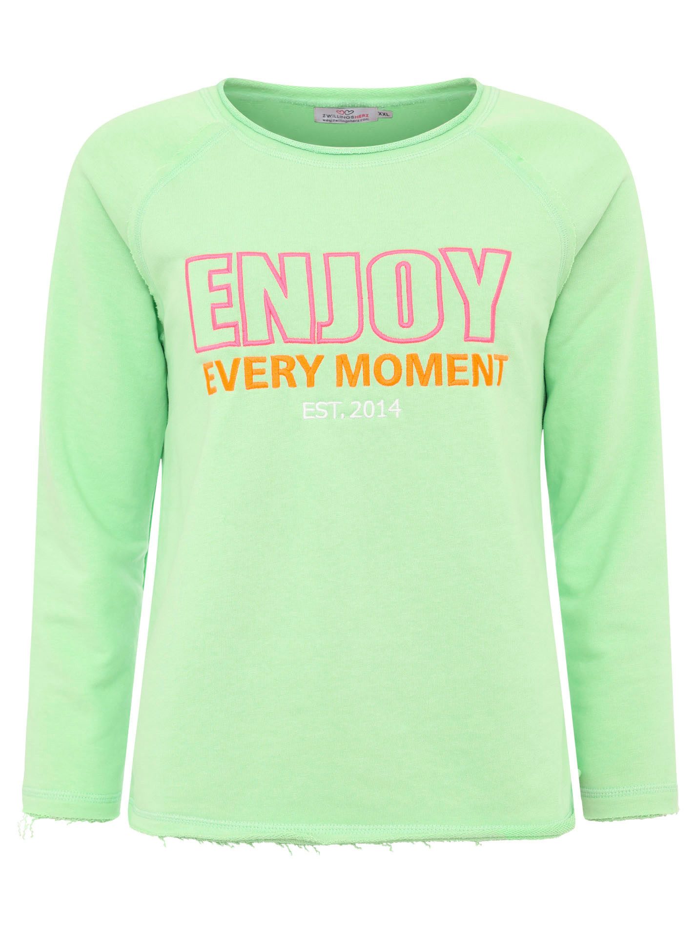 Zwillingsherz Sweatshirt Enjoy met used-look randen en borduursel