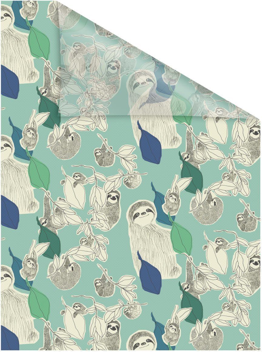 LICHTBLICK Raamfolie zelfklevend, bescherming tegen inkijk, Sloths on turquoise - groen (1 stuk)